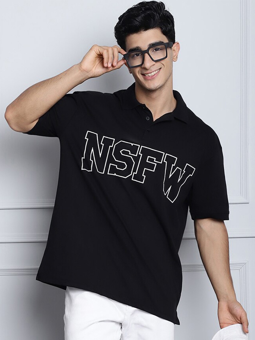 DOOR74 Typography Printed Polo Collar Drop-Shoulder Sleeves Cotton Casual T-shirt, Black
DOOR74 Typography Printed Polo Collar Drop-Shoulder Sleeves Cotton Casual T-shirt, Black