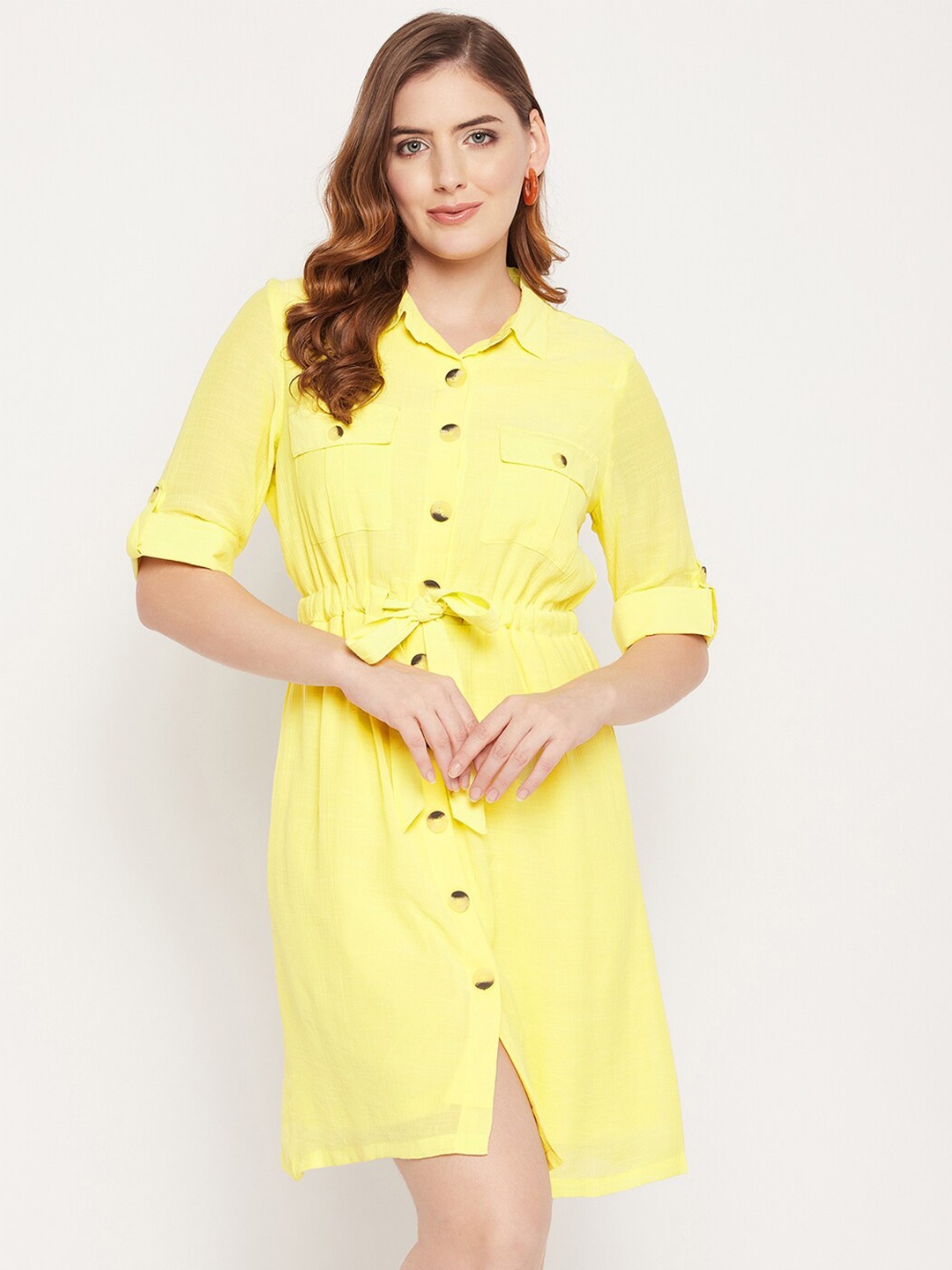 STYLE BLUSH Belt Detailed Shirt Collar Roll-Up Sleeves Shirt Style Dress, Yellow
STYLE BLUSH Belt Detailed Shirt Collar Roll-Up Sleeves Shirt Style Dress, Yellow