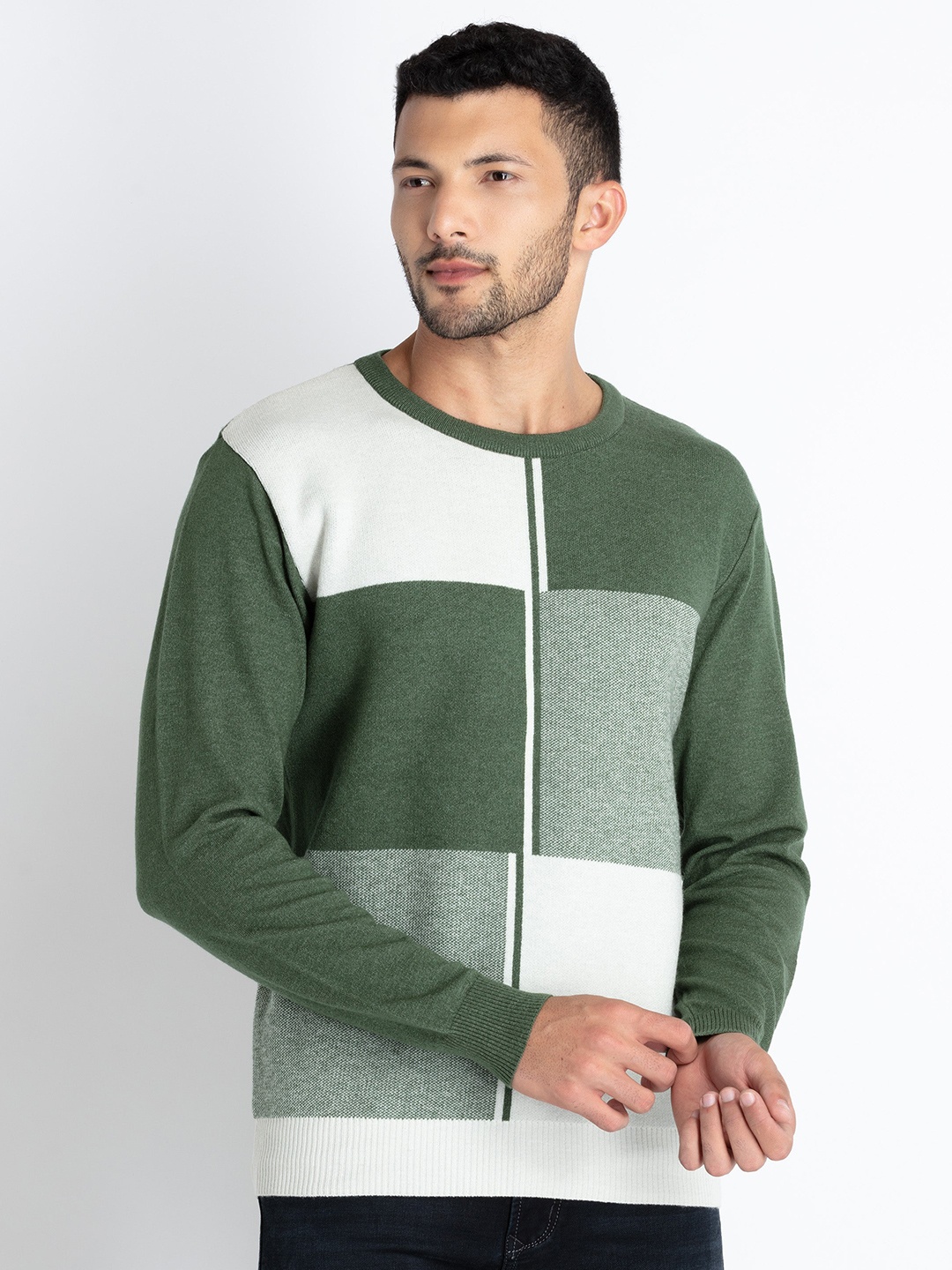 Status Quo Colourblocked Round Neck Long Sleeves Cotton Acrylic Pullover Sweater, Olive
Status Quo Colourblocked Round Neck Long Sleeves Cotton Acrylic Pullover Sweater, Olive