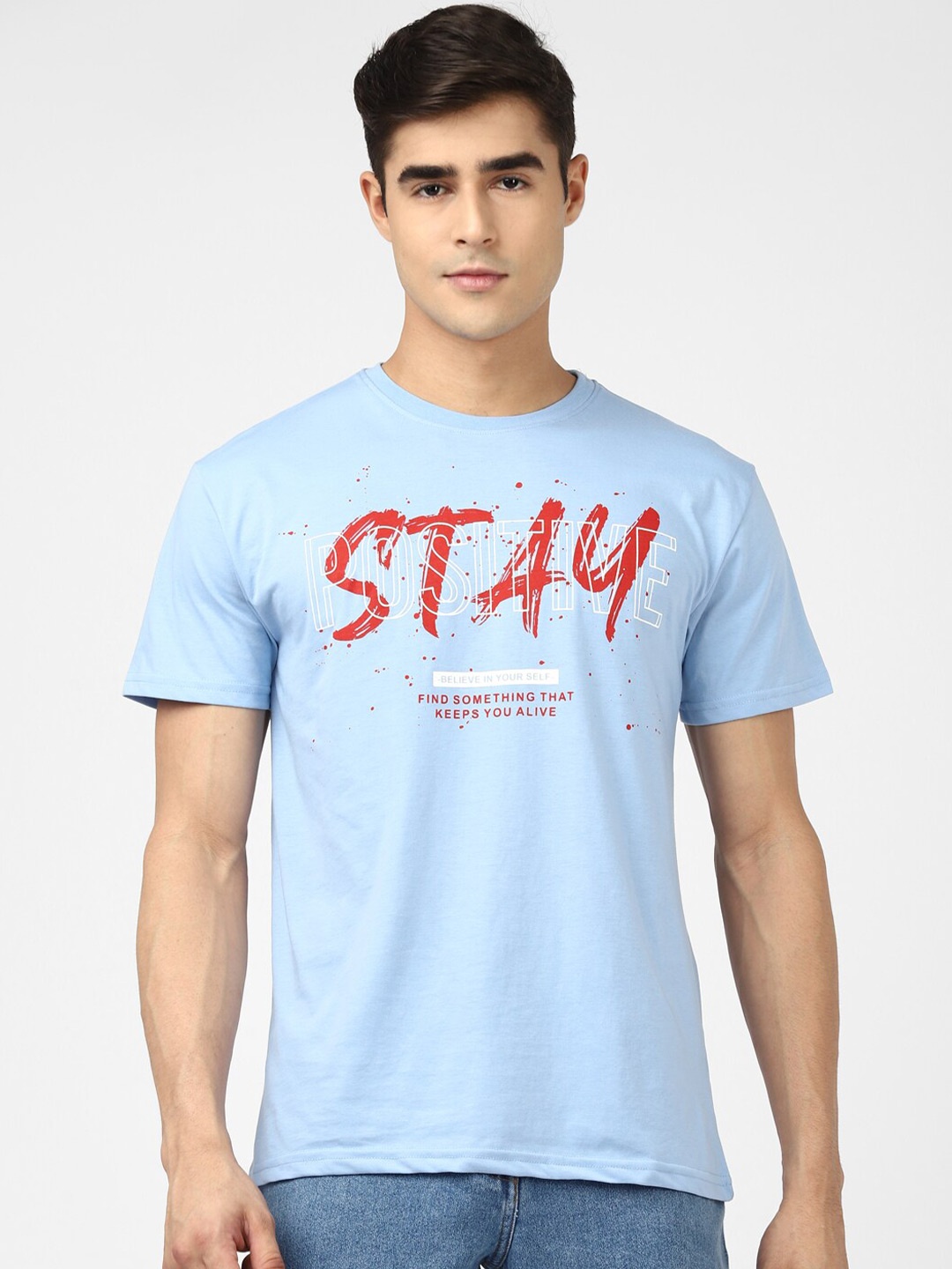 UrbanMark Typography Printed Cotton T-shirt, Blue
