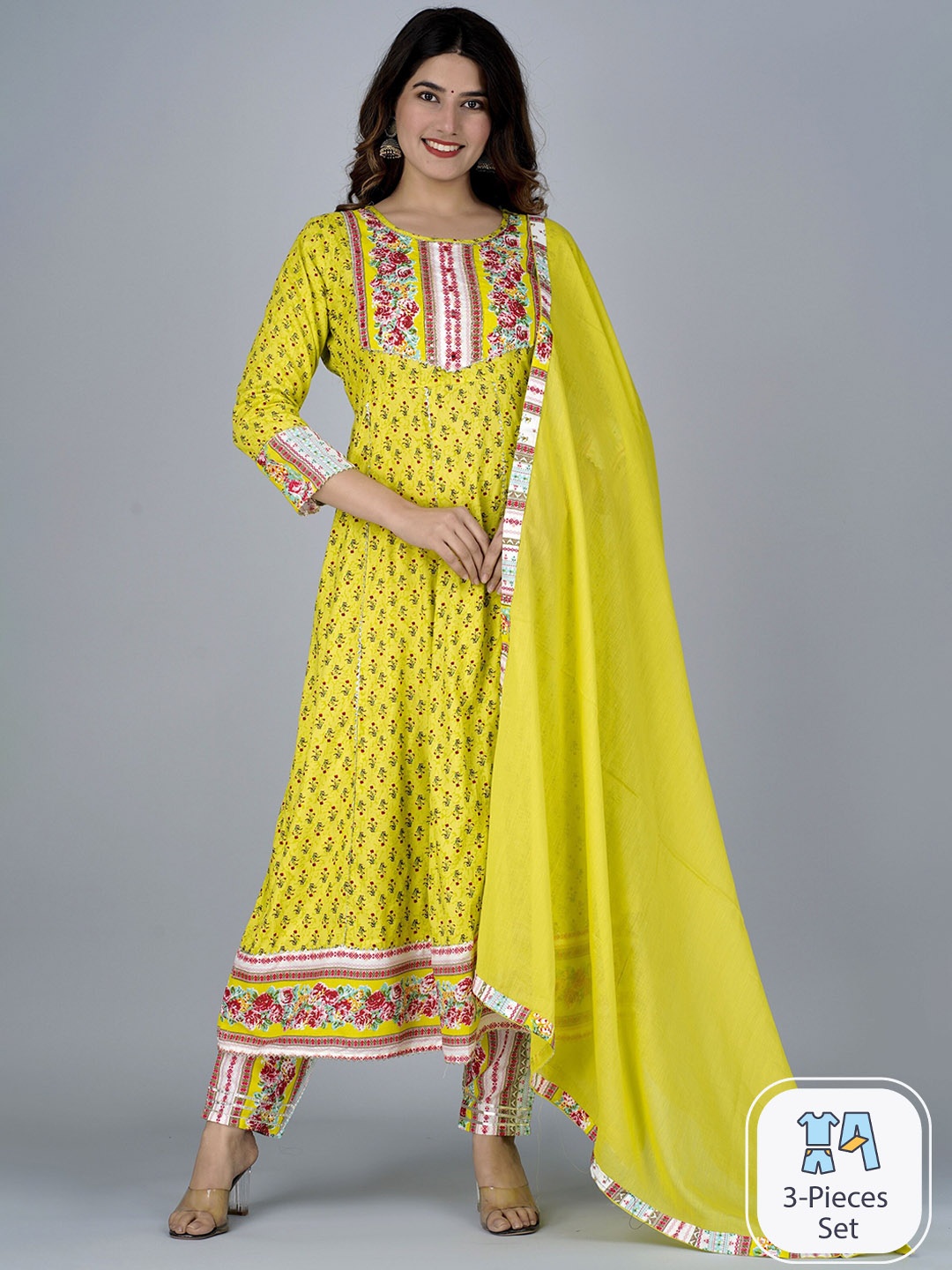 KALINI Ethnic Motifs Printed Gotta Patti Kurta With Trousers & Dupatta, Mustard
KALINI Ethnic Motifs Printed Gotta Patti Kurta With Trousers & Dupatta, Mustard