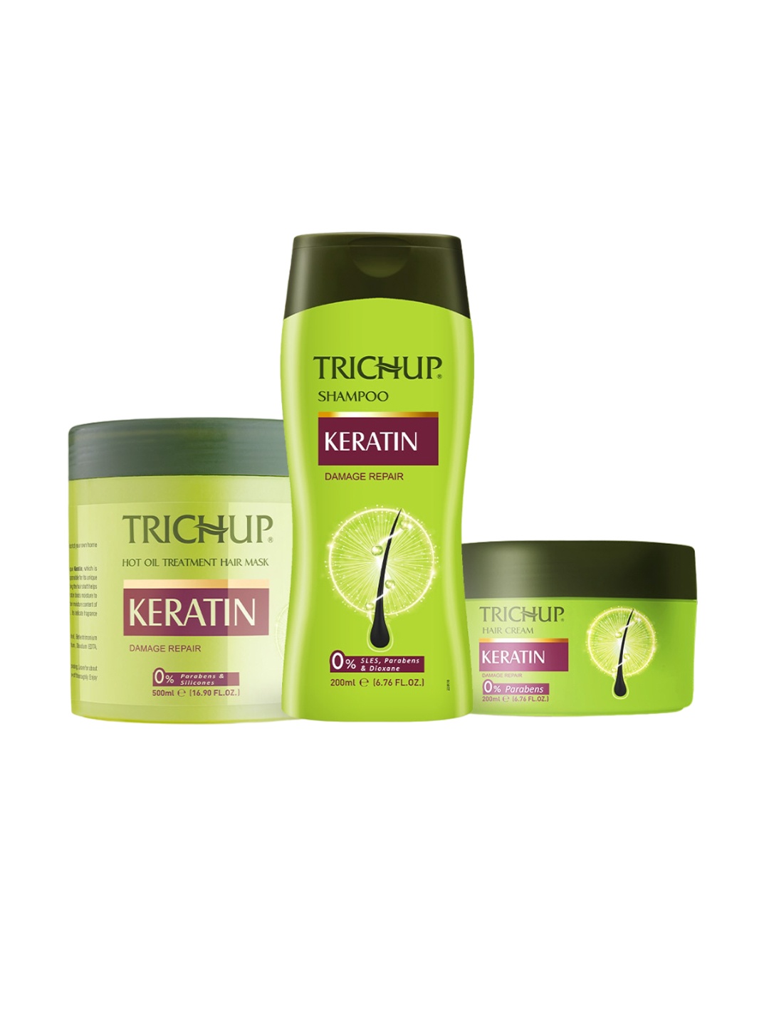 TRICHUP Keratin Set Of 3 Damage Repair Shampoo & Hair Cream - 200ml Each Mask - 500ml, White
TRICHUP Keratin Set Of 3 Damage Repair Shampoo & Hair Cream - 200ml Each Mask - 500ml, White