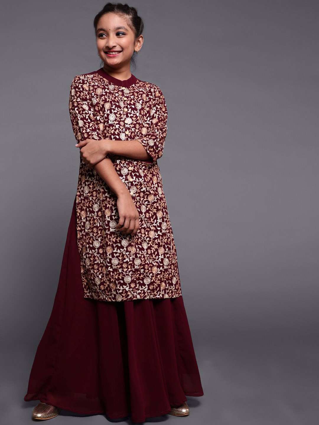 Aks Kids Girls Floral Embroidered Regular Thread Work Kurta With Skirt, Burgundy
Aks Kids Girls Floral Embroidered Regular Thread Work Kurta With Skirt, Burgundy