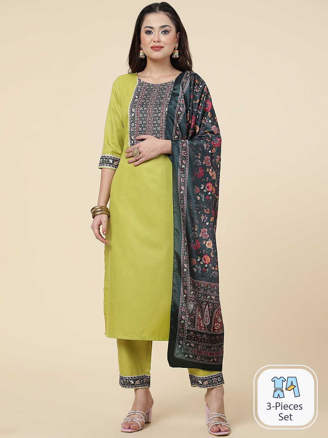 CLEMIRA Ethnic Motifs Yoke Design Gotta Patti Regular Kurta with Salwar & With Dupatta, Lime green
CLEMIRA Ethnic Motifs Yoke Design Gotta Patti Regular Kurta with Salwar & With Dupatta, Lime green