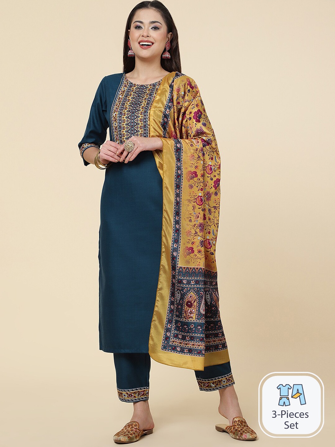 CLEMIRA Ethnic Motifs Printed Gotta Patti Kurta with Trousers & With Dupatta, Navy blue
CLEMIRA Ethnic Motifs Printed Gotta Patti Kurta with Trousers & With Dupatta, Navy blue