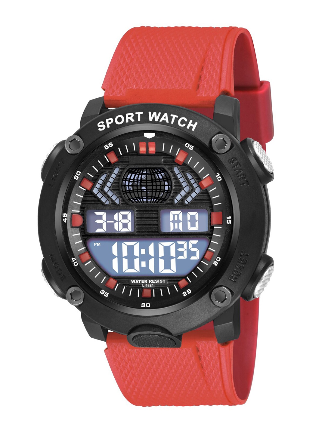 Shocknshop Men Textured Dial Silicon Straps Digital Multi Function Watch WCH83Red, Red