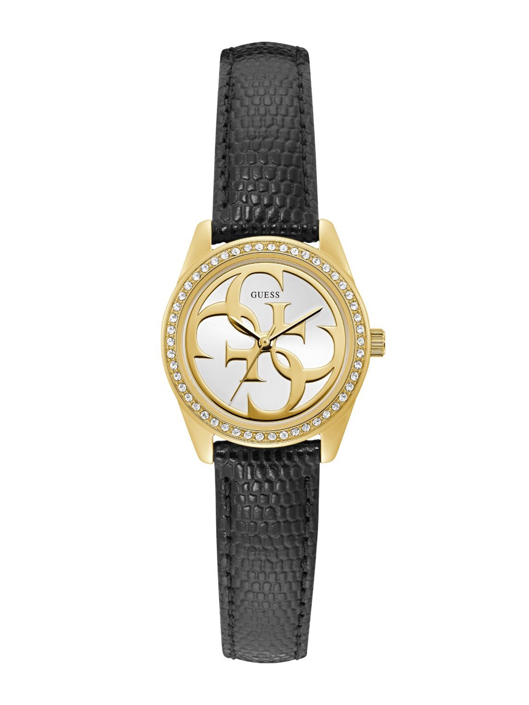 GUESS Women Brass Dial & Black Leather Textured Straps Analogue Watch W1212L4, White
GUESS Women Brass Dial & Black Leather Textured Straps Analogue Watch W1212L4, White
