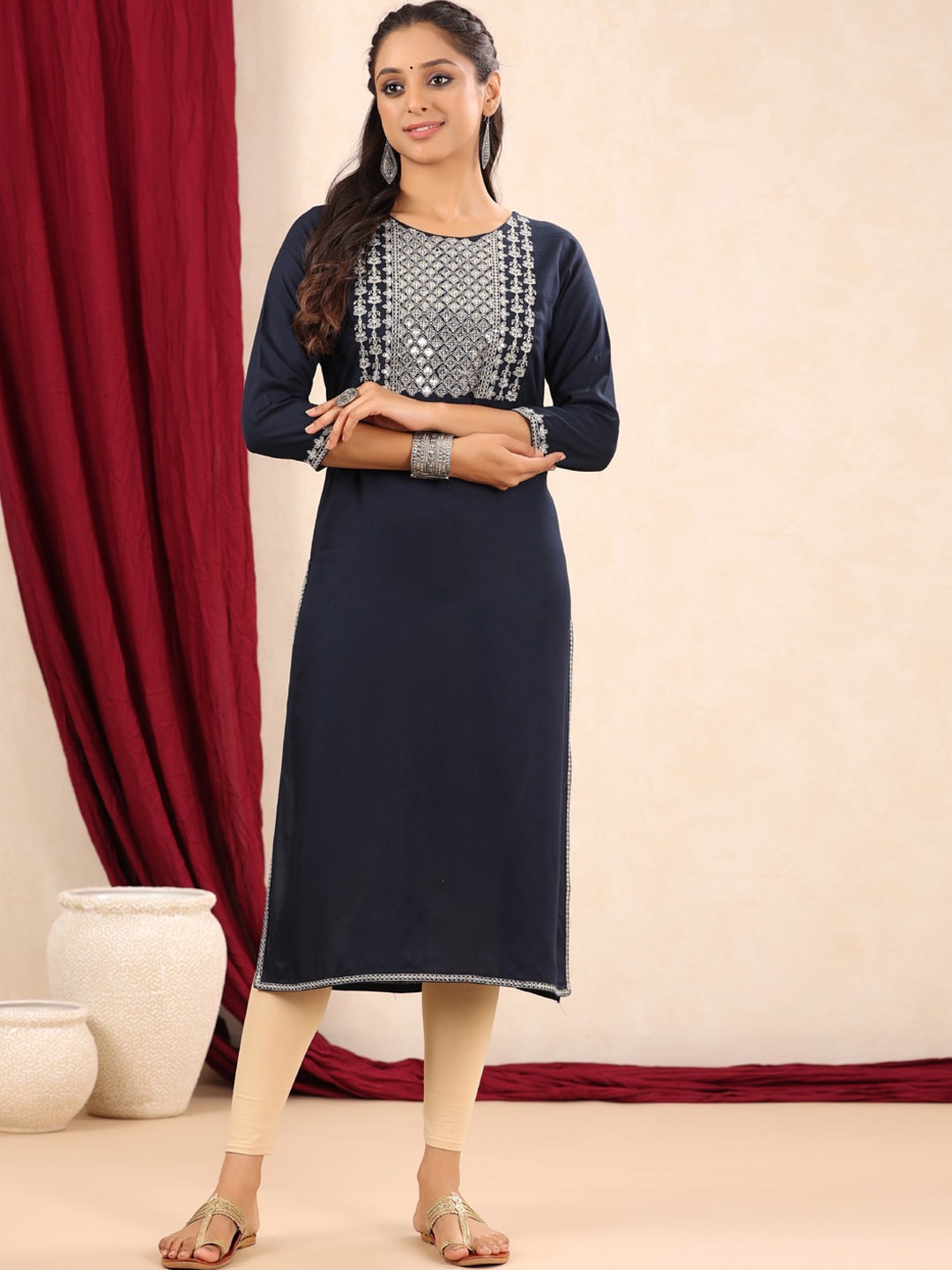 Readiprint Fashions Ethnic Motifs Yoke Design Sequinned Kurta, Blue