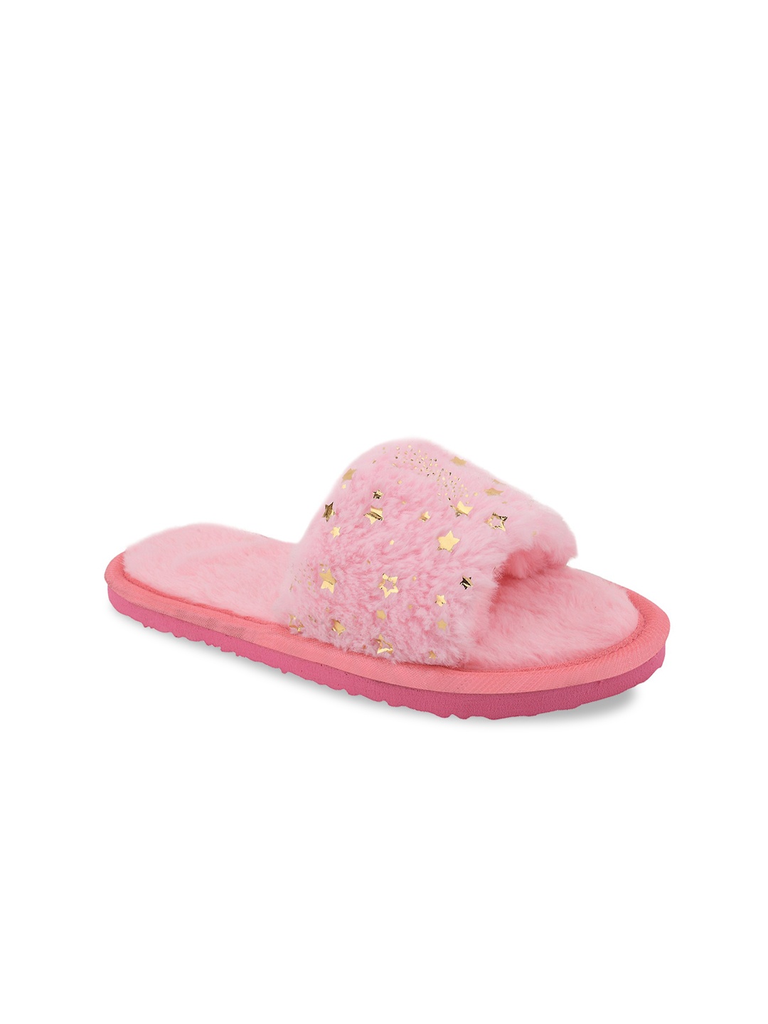 BEONZA Women Self Design Fur Room Slippers, Pink