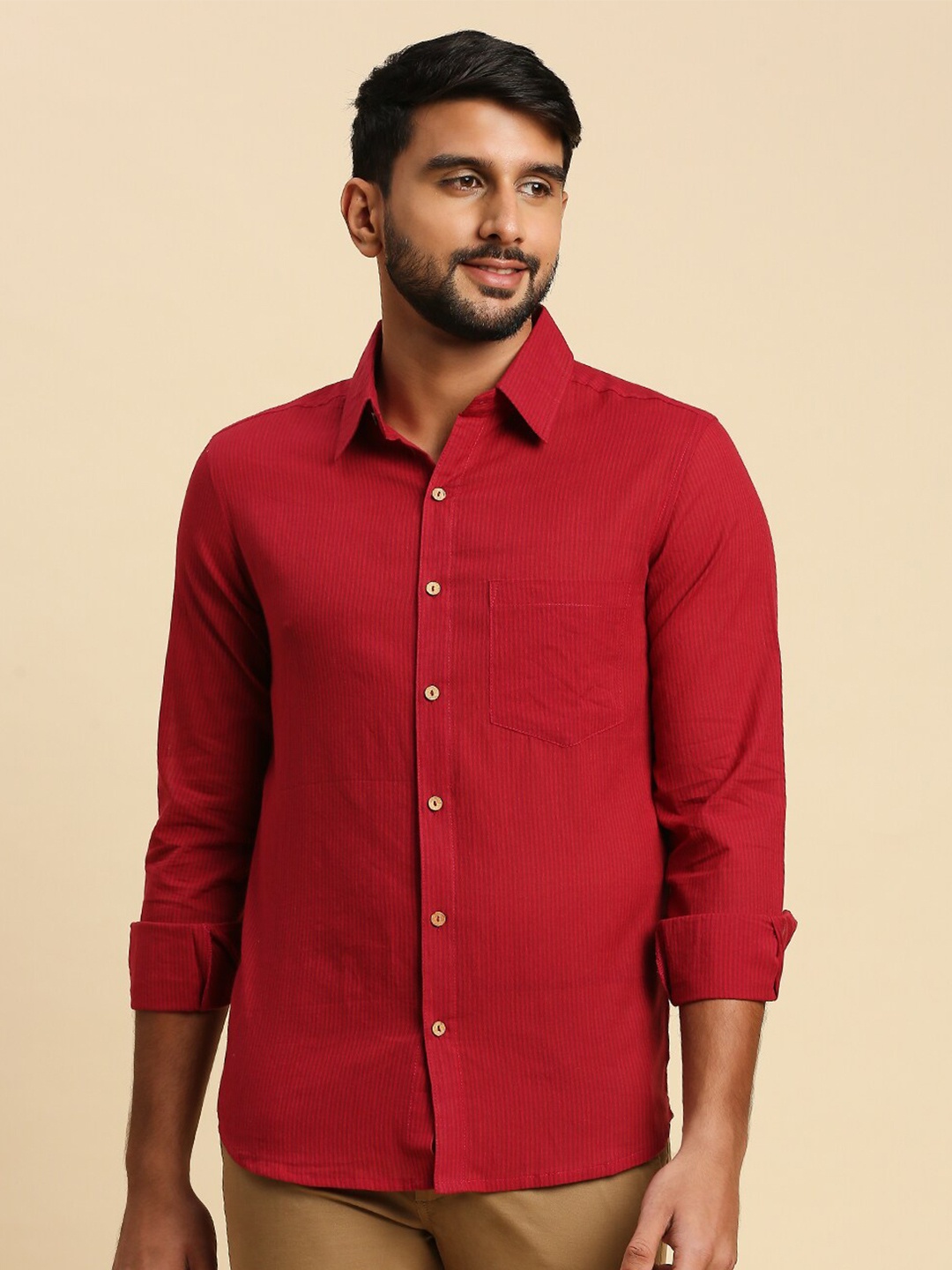 Anubhutee Comfort Opaque Pure Cotton Casual Shirt, Maroon