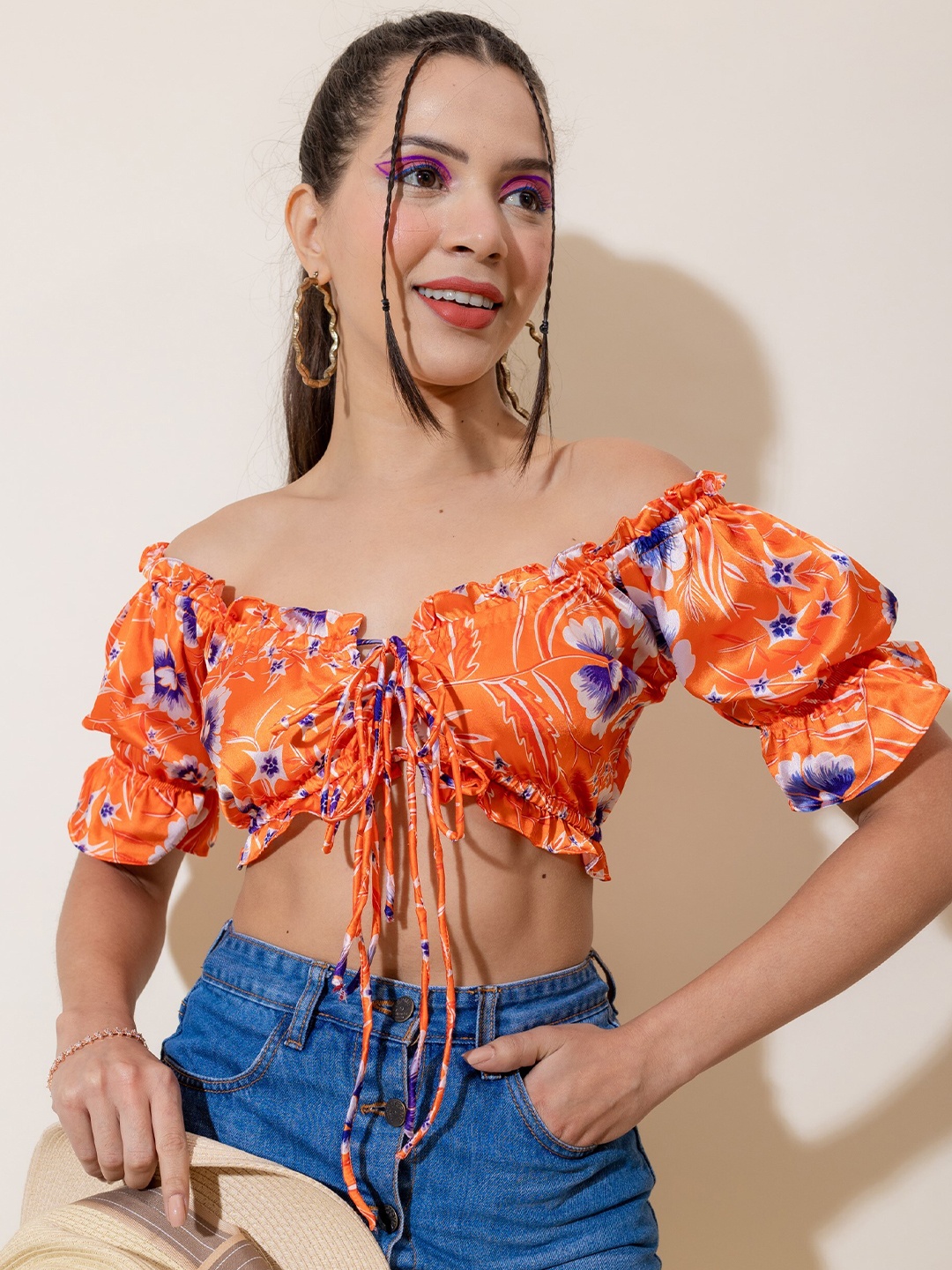 Stylecast X Hersheinbox Floral Printed Off-Shoulder Puff Sleeve Satin Crop Top, Orange
Stylecast X Hersheinbox Floral Printed Off-Shoulder Puff Sleeve Satin Crop Top, Orange