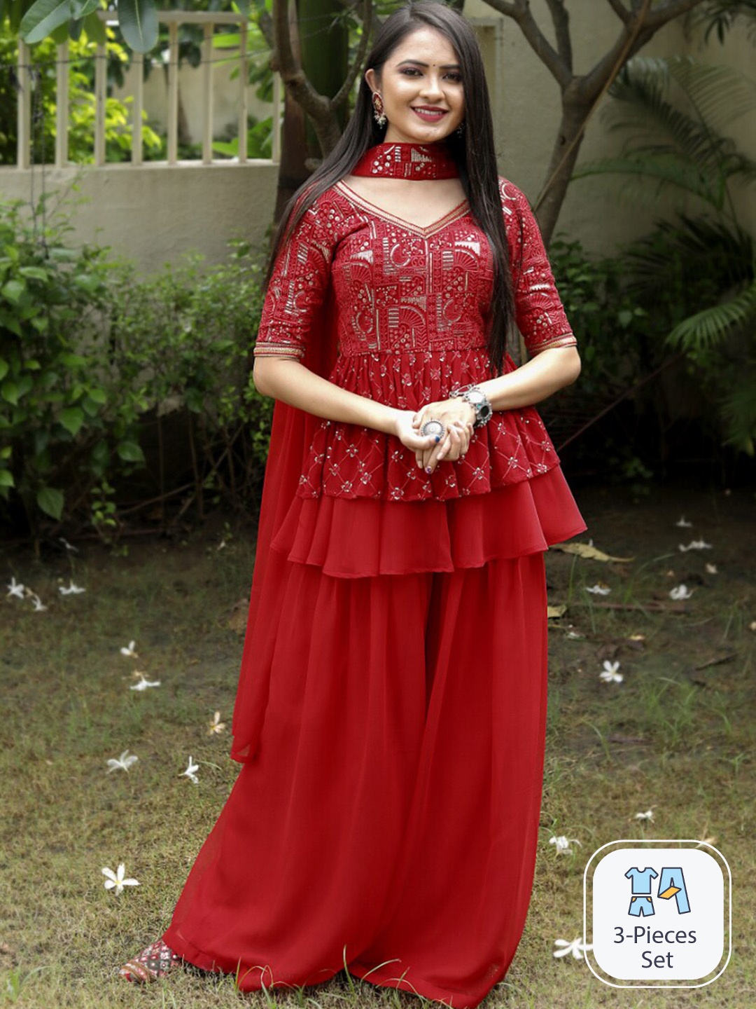 Angroop Ethnic Motifs Embroidered Sequinned Detailed A-Line Kurti & Palazzos With Dupatta, Red
Angroop Ethnic Motifs Embroidered Sequinned Detailed A-Line Kurti & Palazzos With Dupatta, Red