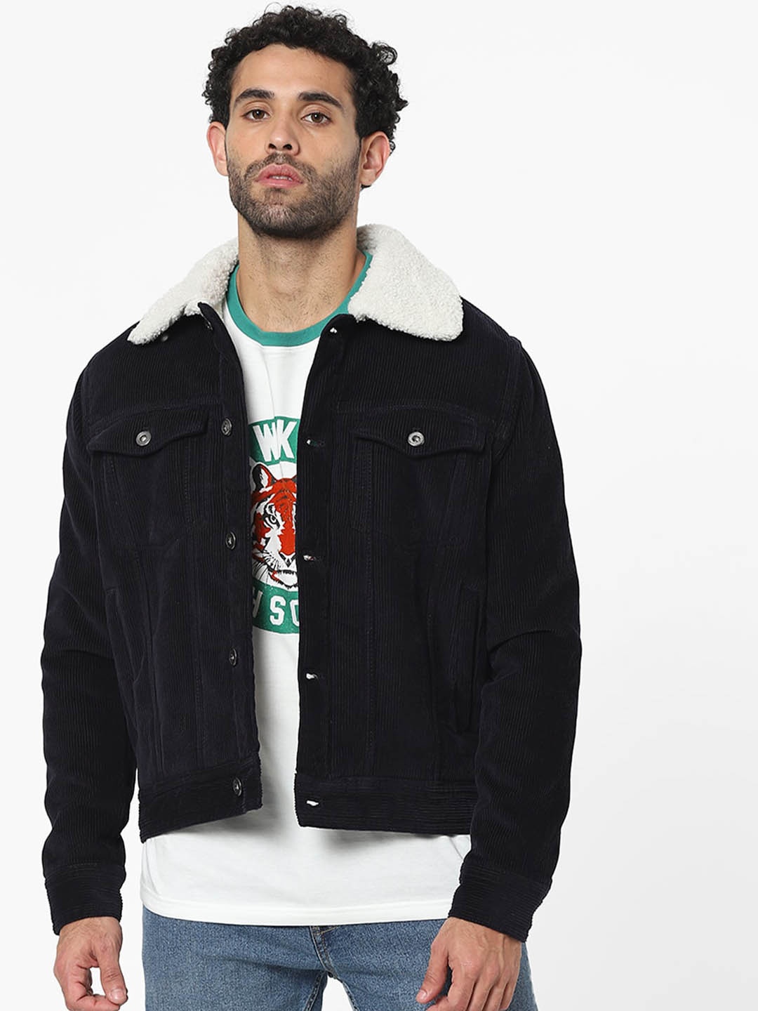 Celio Spread Collar Long Sleeves Faux Fur Trim Detail Cotton Tailored Jacket, Navy blue
Celio Spread Collar Long Sleeves Faux Fur Trim Detail Cotton Tailored Jacket, Navy blue
