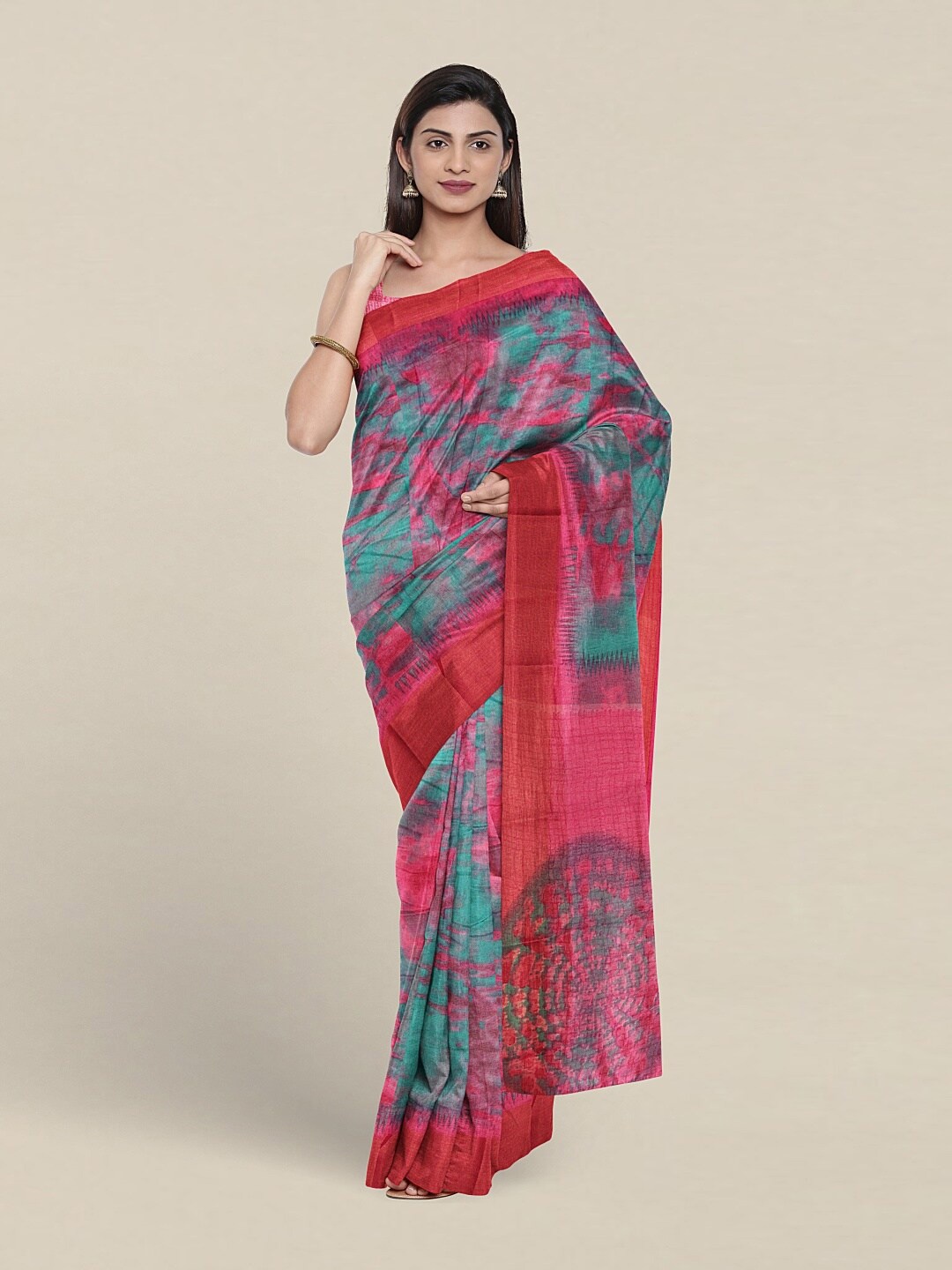 Pothys Abstract Printed Saree, Green