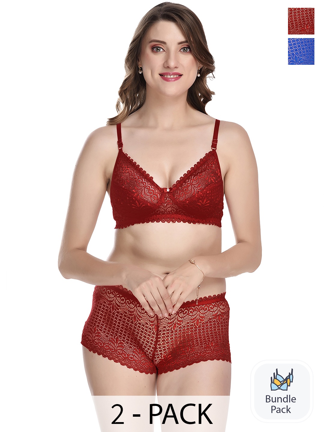 Aamarsh Pack Of 2 Self-Design Cotton Lingerie Set, Blue