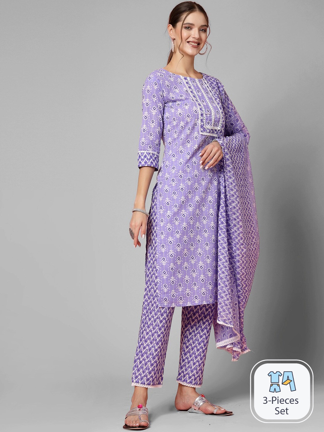 KALINI Ethnic Motifs Printed Pure Cotton Straight Kurta & Trousers With Dupatta, Purple
KALINI Ethnic Motifs Printed Pure Cotton Straight Kurta & Trousers With Dupatta, Purple