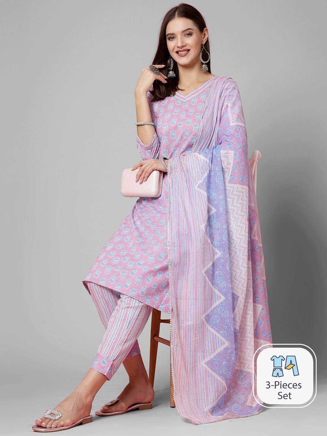 KALINI Ethnic Motifs Printed Gotta Patti Pure Cotton Kurta With Trousers & Dupatta, Purple
KALINI Ethnic Motifs Printed Gotta Patti Pure Cotton Kurta With Trousers & Dupatta, Purple