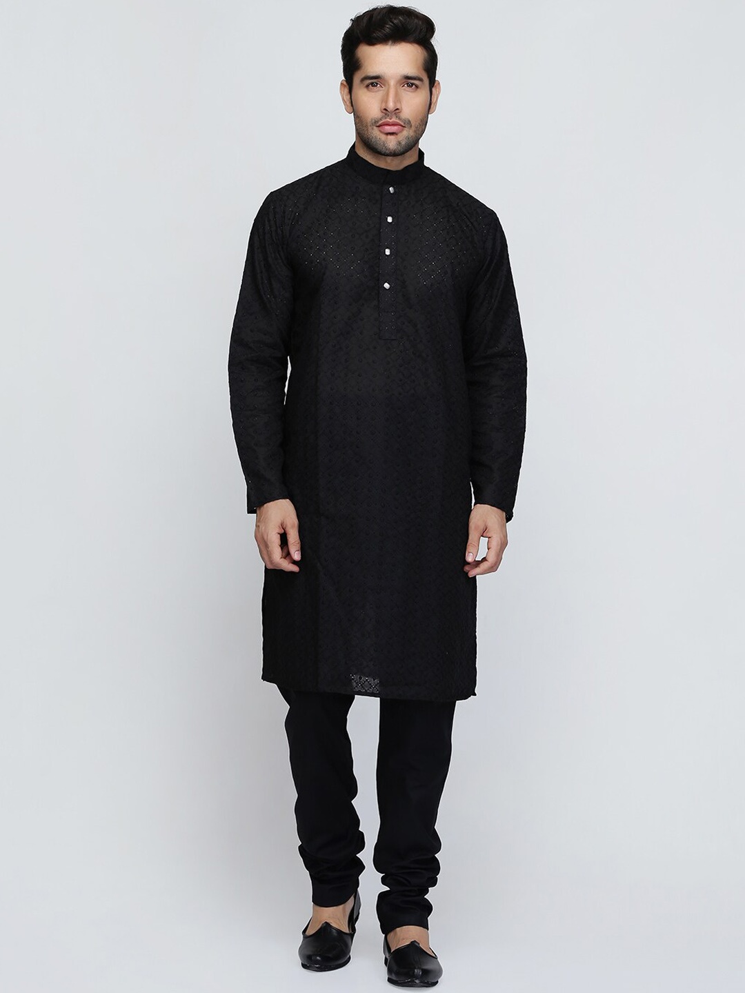 ROYAL KURTA Embroidered Band Collar Thread Work Pure Cotton Kurta with Churidar, Black
ROYAL KURTA Embroidered Band Collar Thread Work Pure Cotton Kurta with Churidar, Black