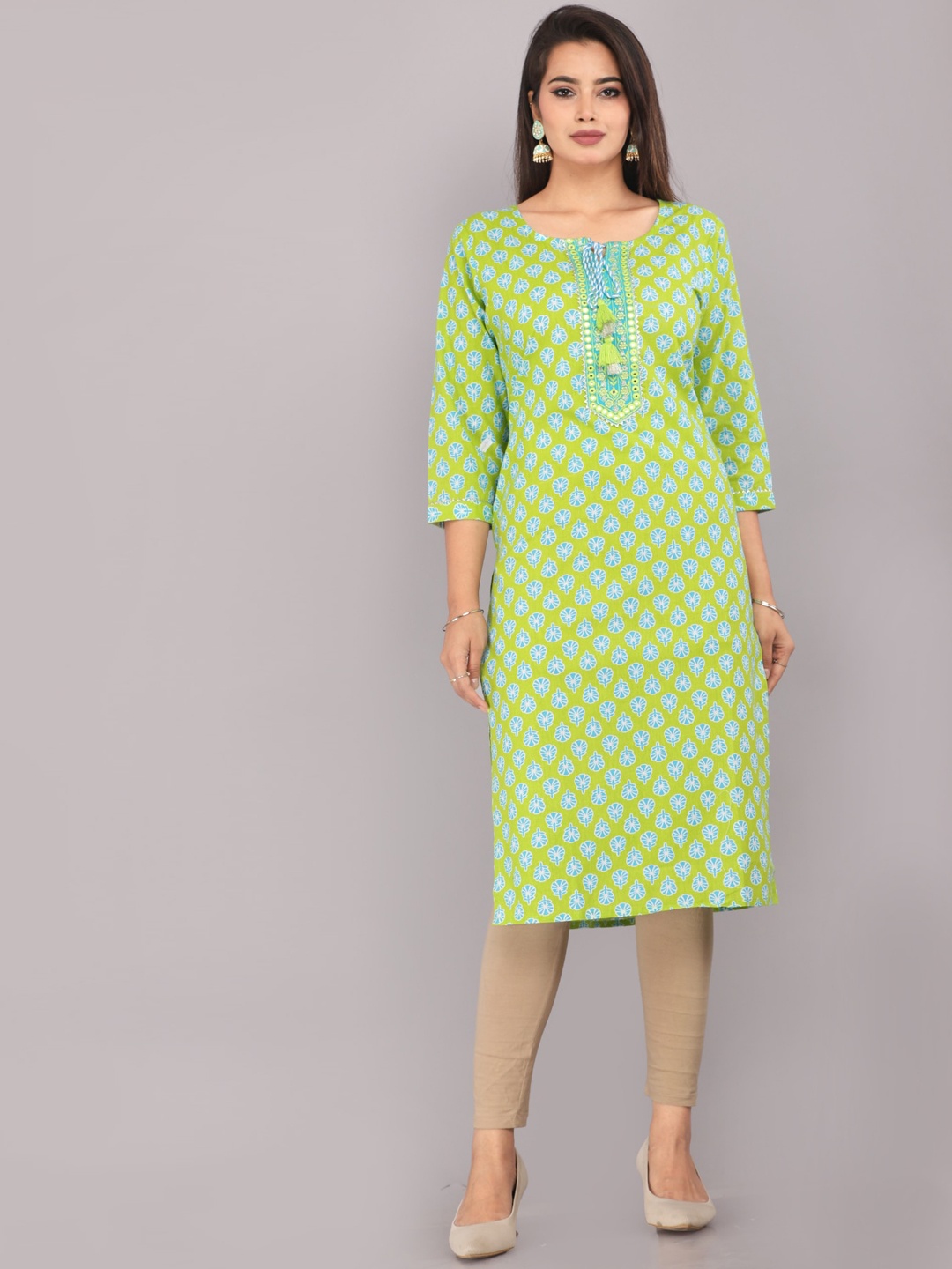 HIGHLIGHT FASHION EXPORT Floral Printed Straight Kurta, Green