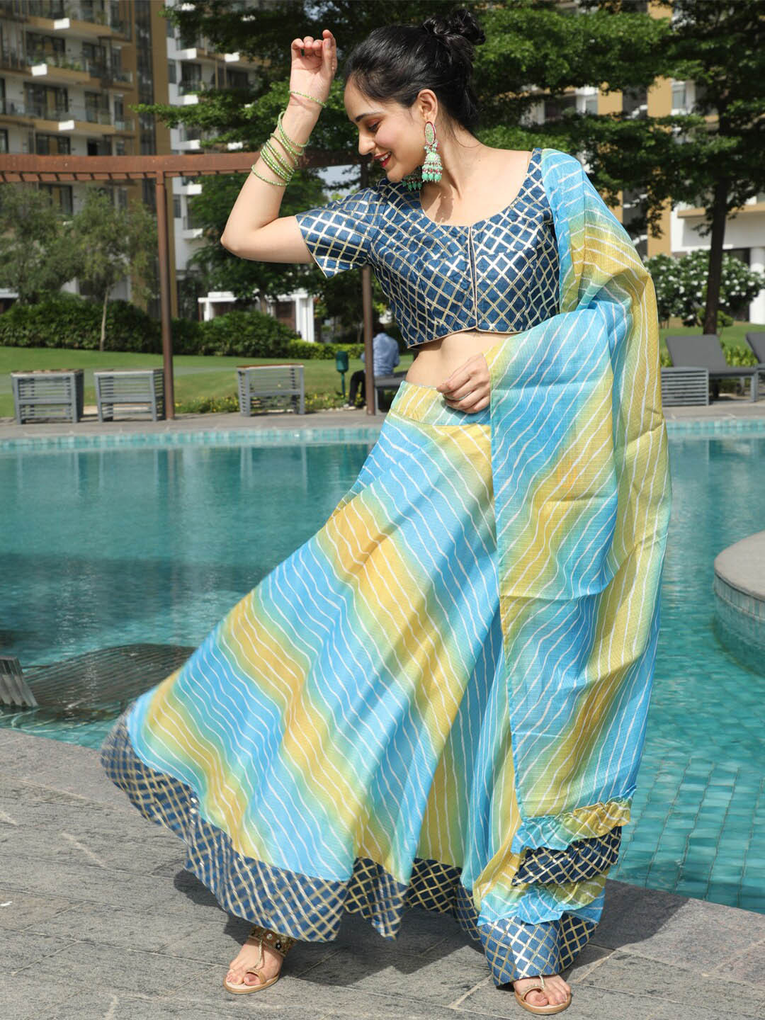 AKS Couture Leheriya Printed Gotta Patti Ready to Wear Lehenga & Blouse With Dupatta, Blue
AKS Couture Leheriya Printed Gotta Patti Ready to Wear Lehenga & Blouse With Dupatta, Blue