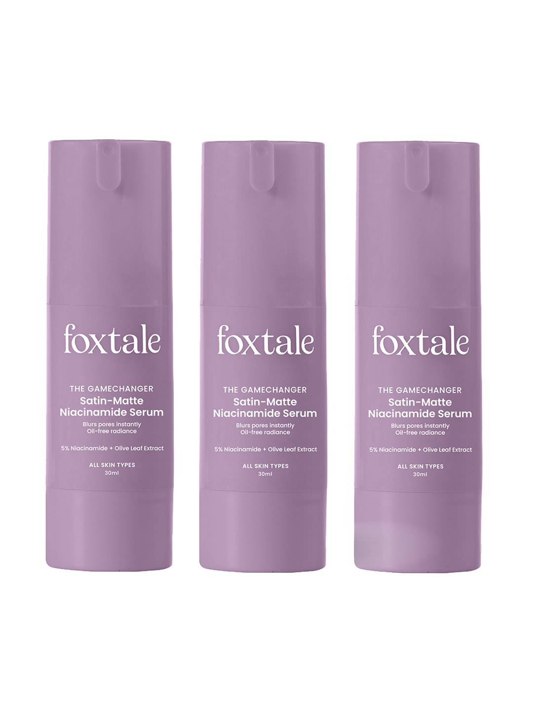 FoxTale Set Of 3 The Gamechanger Satin-Matte Niacinamide Face Serum - 30ml Each, Purple
FoxTale Set Of 3 The Gamechanger Satin-Matte Niacinamide Face Serum - 30ml Each, Purple
