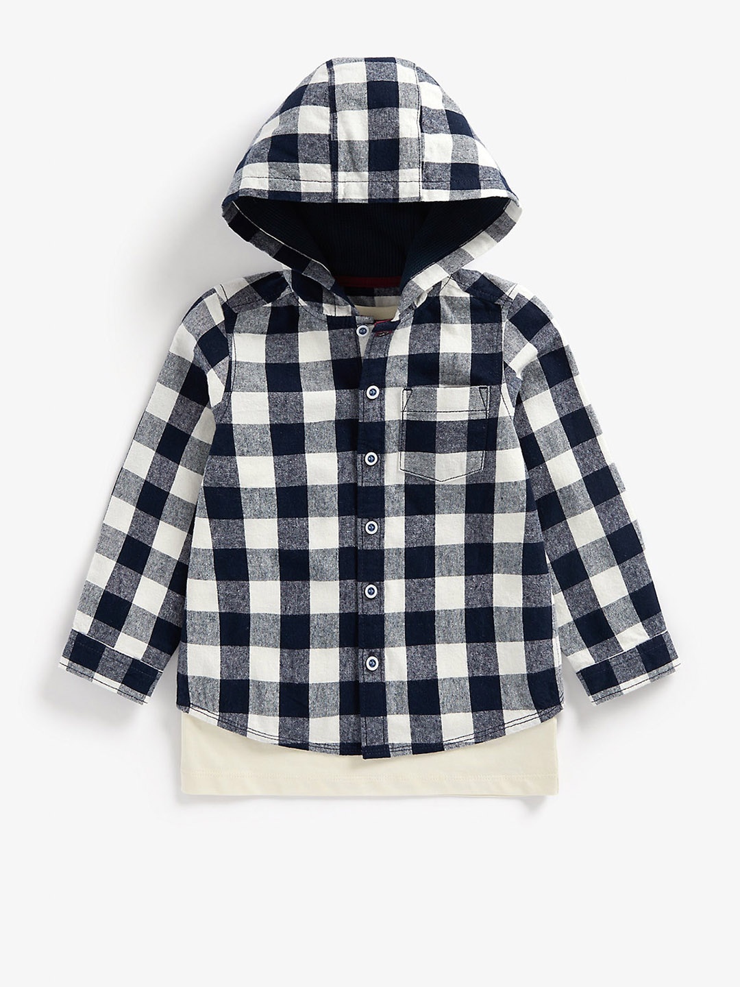 mothercare Boys Gingham Checks Hooded Pure Cotton Casual Shirt With T-Shirt, Navy blue
mothercare Boys Gingham Checks Hooded Pure Cotton Casual Shirt With T-Shirt, Navy blue