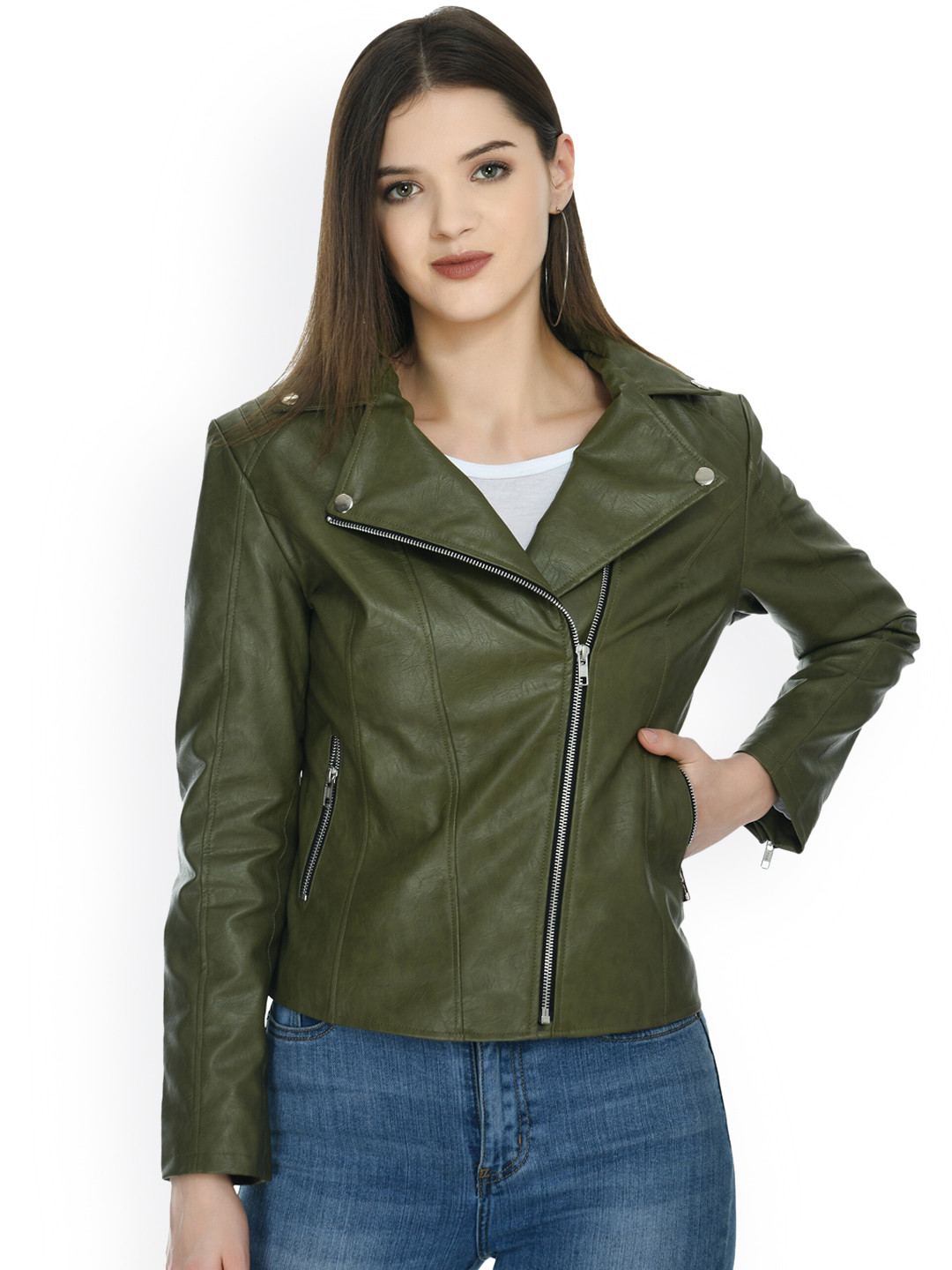 TBOJ Women Leather Lightweight Longline Biker Jacket, Green 
TBOJ Women Leather Lightweight Longline Biker Jacket, Green