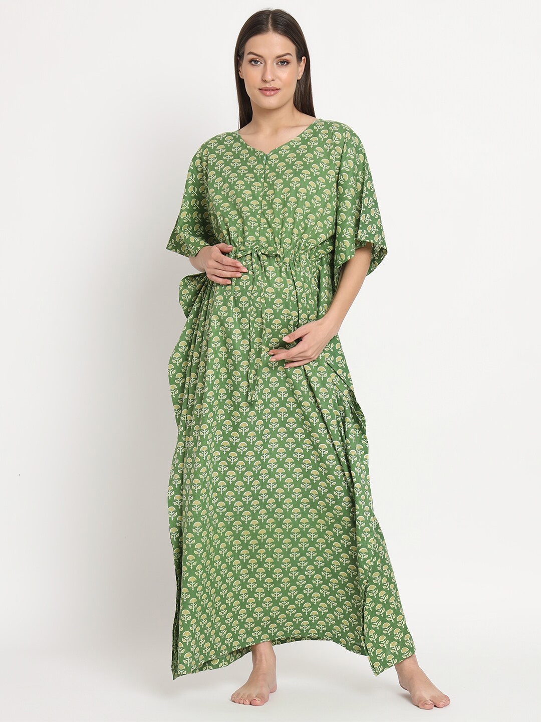 Aujjessa Maternity Floral Printed Round Neck Maxi Pure Cotton Kaftan Nightdress, Olive
Aujjessa Maternity Floral Printed Round Neck Maxi Pure Cotton Kaftan Nightdress, Olive