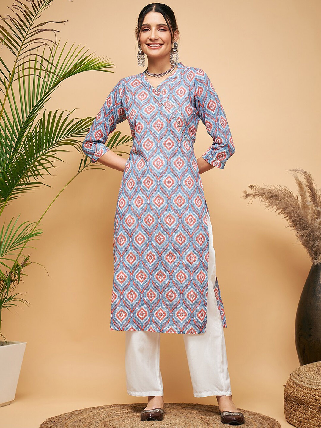 InWeave Ethnic Motifs Printed Gotta Patti Pure Cotton Straight Kurta With Trousers, Blue
InWeave Ethnic Motifs Printed Gotta Patti Pure Cotton Straight Kurta With Trousers, Blue