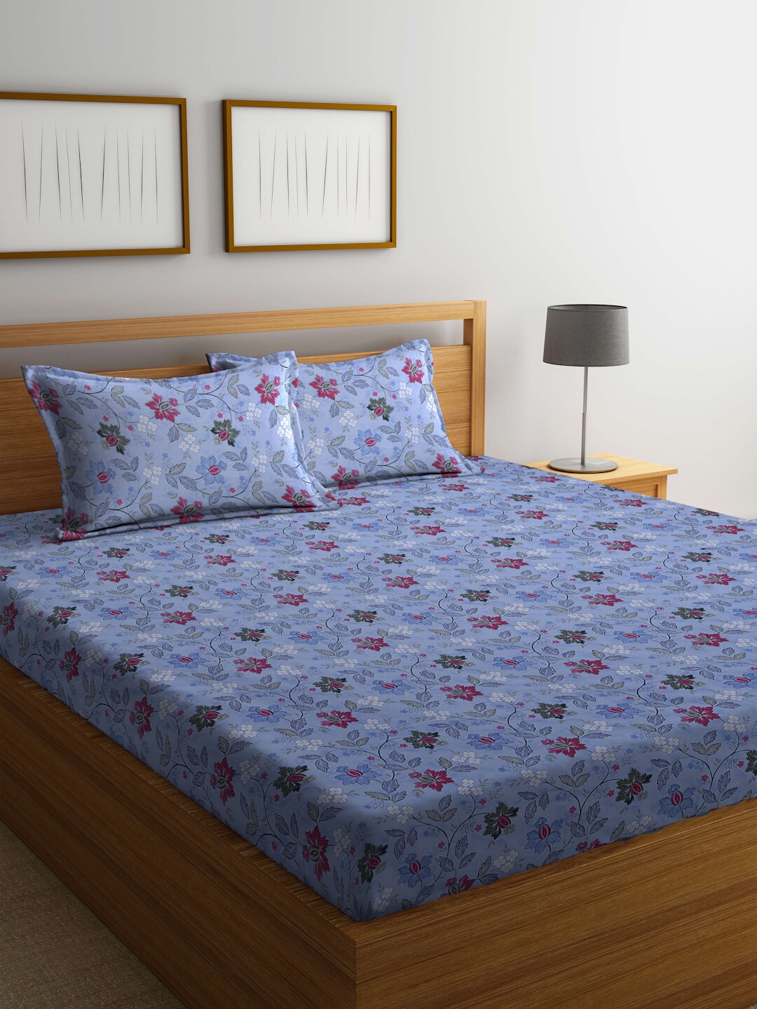 BOMBAY DYEING Epigram Blue & Pink Floral Cotton 120 TC King Bedsheet & Pillow Covers
BOMBAY DYEING Epigram Blue & Pink Floral Cotton 120 TC King Bedsheet & Pillow Covers