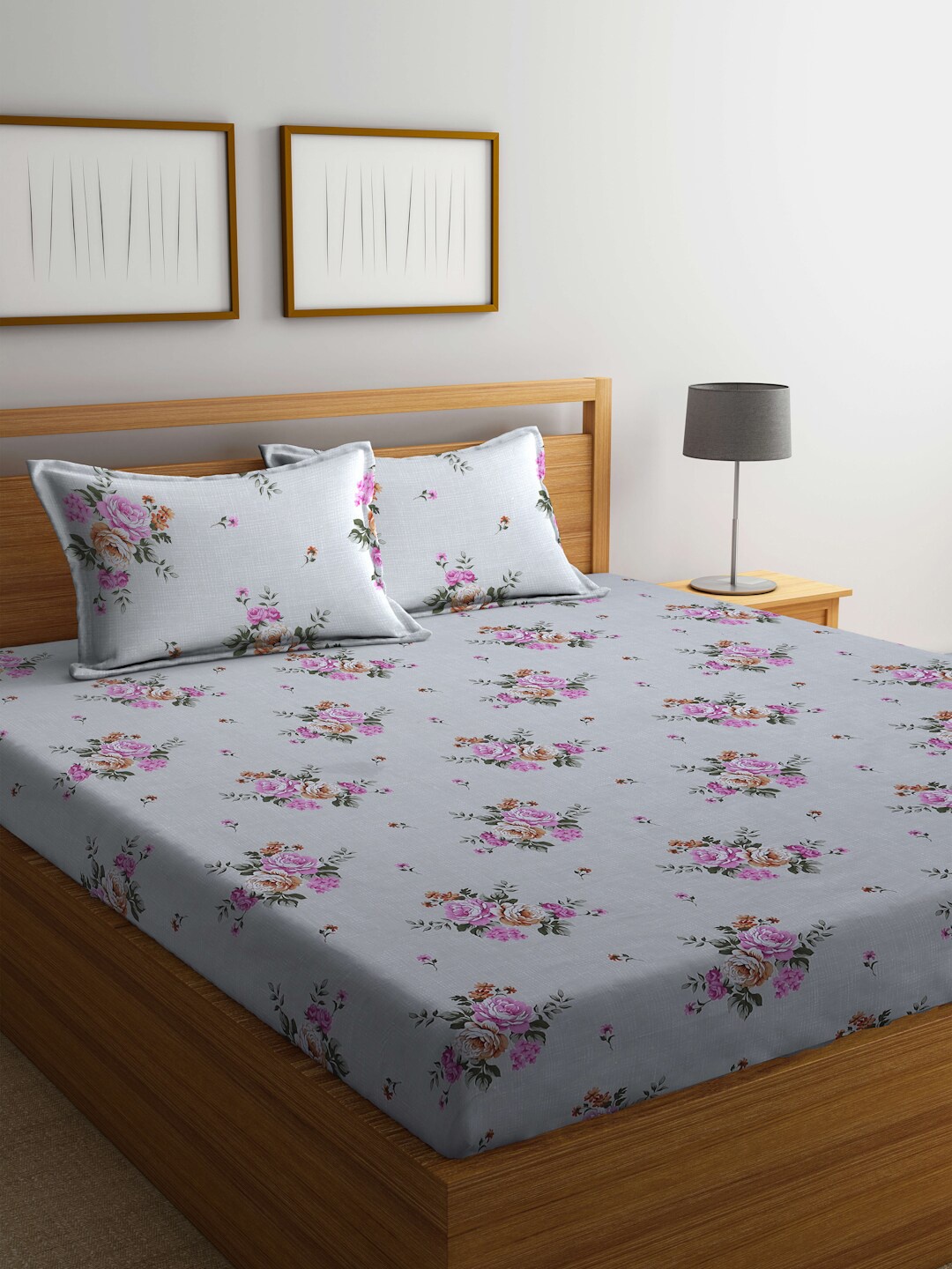 BOMBAY DYEING Epigram Grey & Pink Floral Cotton 120 TC Queen Bedsheet & Pillow Covers
BOMBAY DYEING Epigram Grey & Pink Floral Cotton 120 TC Queen Bedsheet & Pillow Covers