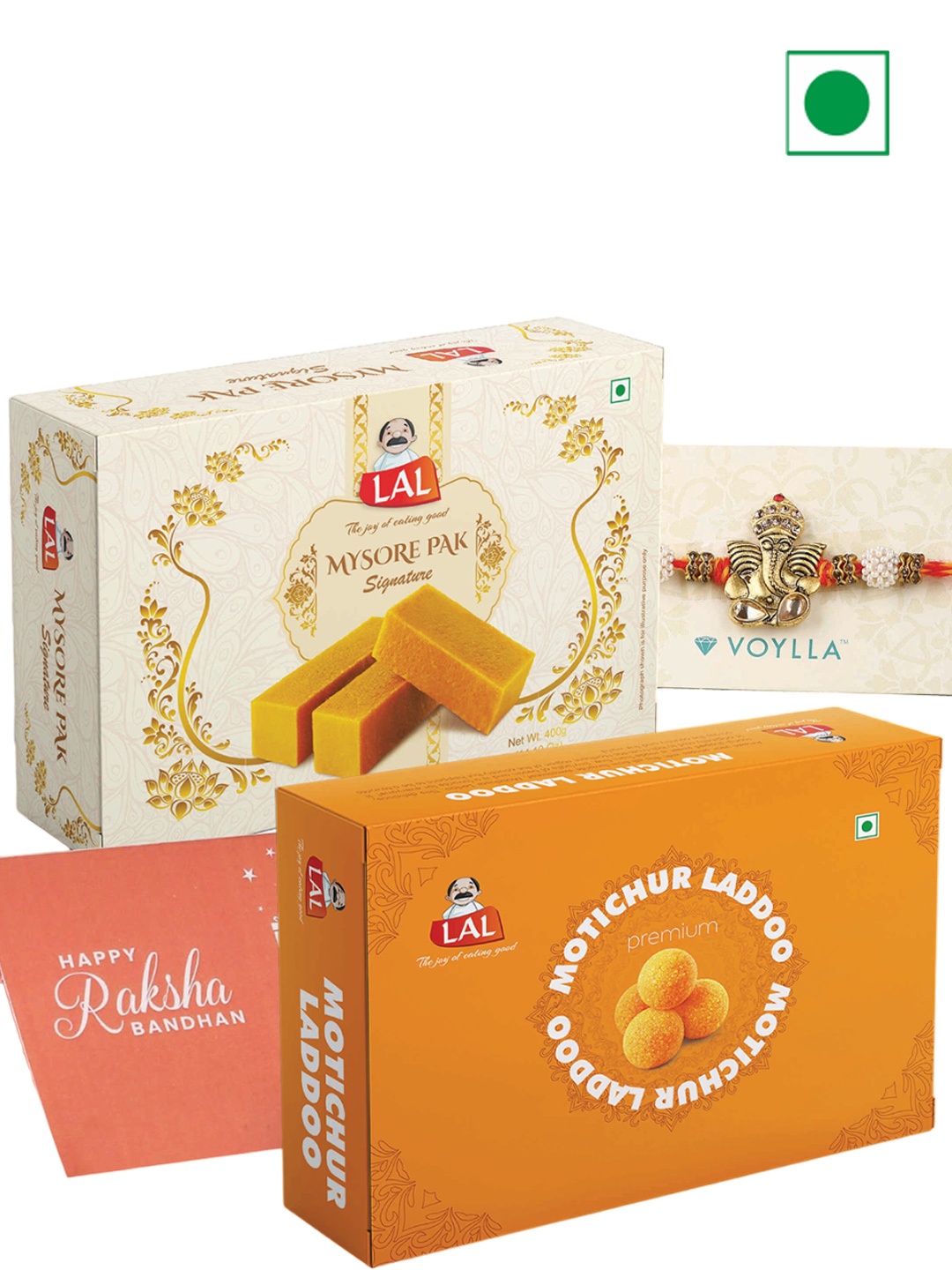 LAL Mysore Pak Motichur Laddoo And Antique LG Rakhi With Roli Chawal Pack 400g Each, Red
LAL Mysore Pak Motichur Laddoo And Antique LG Rakhi With Roli Chawal Pack 400g Each, Red