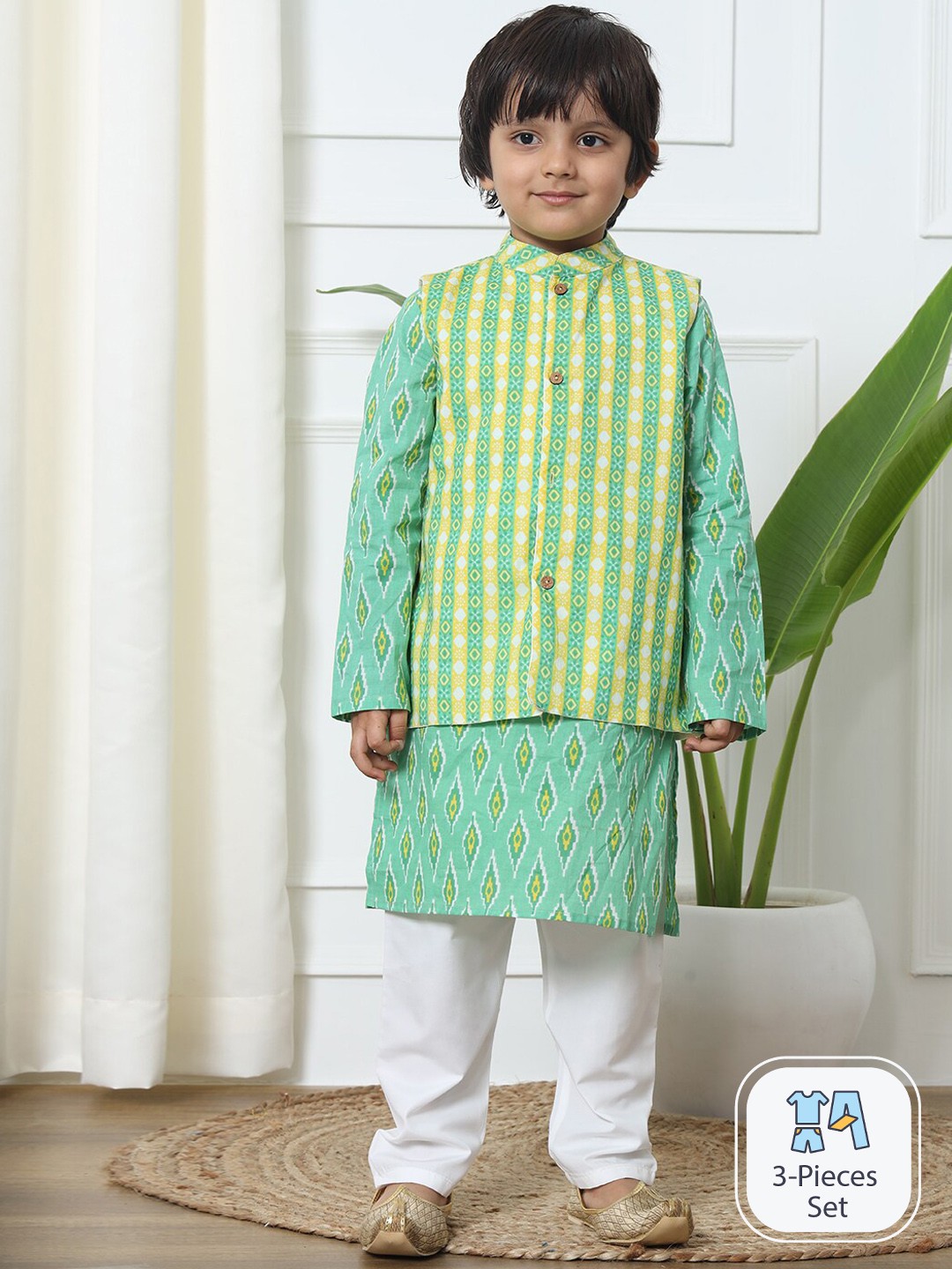 Readiprint Ethnic Motifs Printed Regular Pure Cotton Kurta Set With Nehru Jacket, Green
Readiprint Ethnic Motifs Printed Regular Pure Cotton Kurta Set With Nehru Jacket, Green