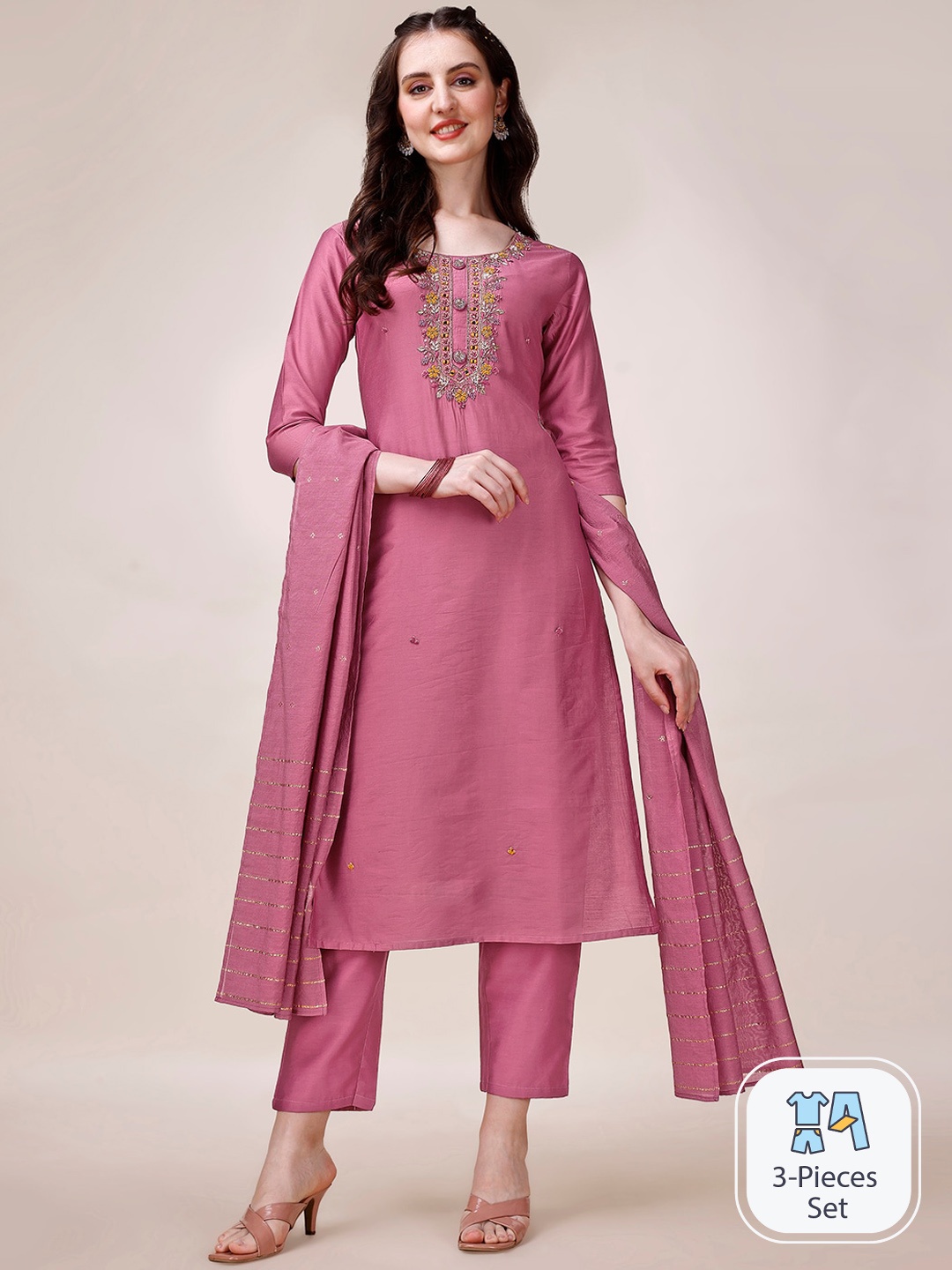 Berrylicious Floral Yoke Design Regular Chanderi Cotton Kurta With Trousers & Dupatta, Pink
Berrylicious Floral Yoke Design Regular Chanderi Cotton Kurta With Trousers & Dupatta, Pink