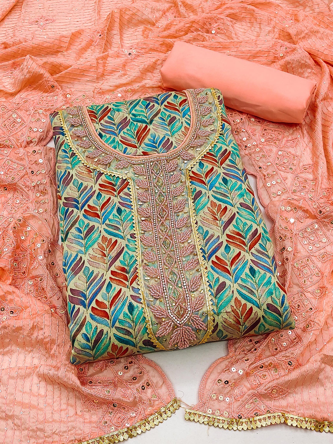 KALINI Ethnic Motifs Embroidered Beads & Stones Detailed Unstitched Dress Material, Orange
KALINI Ethnic Motifs Embroidered Beads & Stones Detailed Unstitched Dress Material, Orange