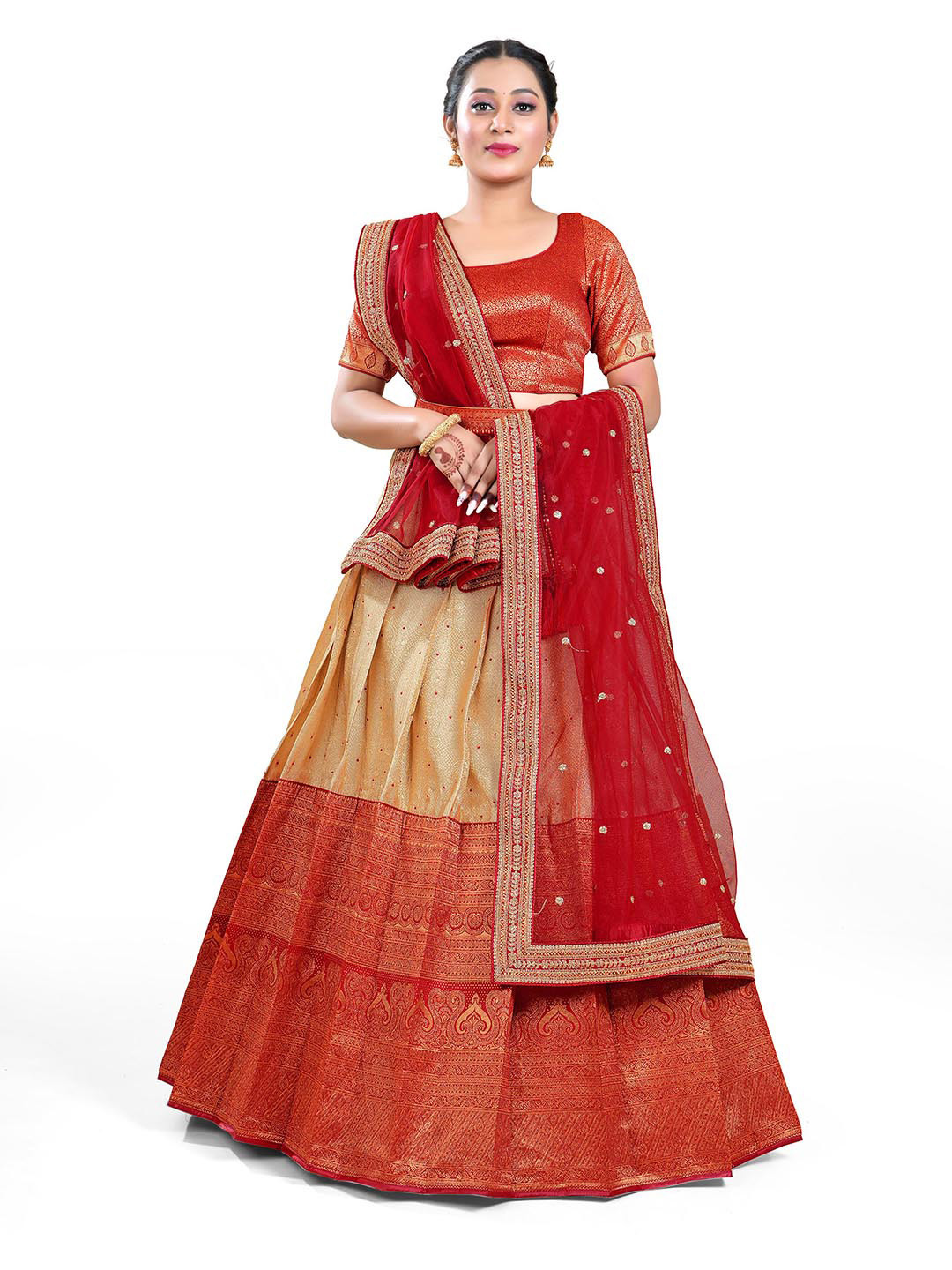 HALFSAREE STUDIO Woven Design Semi-Stitched Lehenga & Unstitched Blouse With Dupatta, Red
HALFSAREE STUDIO Woven Design Semi-Stitched Lehenga & Unstitched Blouse With Dupatta, Red
