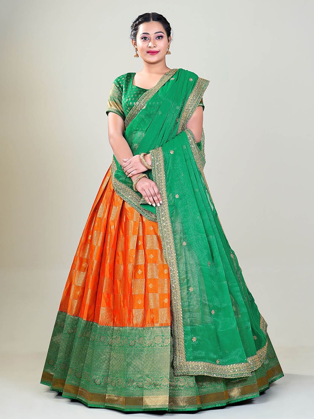 HALFSAREE STUDIO Woven Design Semi-Stitched Lehenga & Unstitched Blouse With Dupatta, Gold
HALFSAREE STUDIO Woven Design Semi-Stitched Lehenga & Unstitched Blouse With Dupatta, Gold