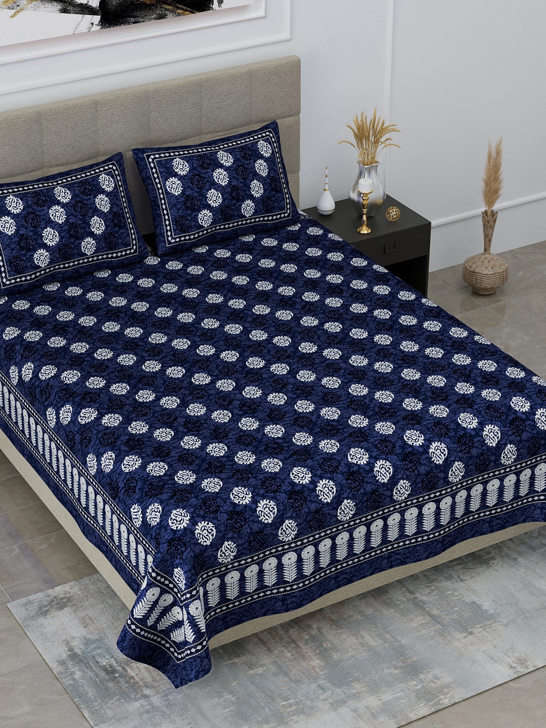 SheetKart Jaipuri Blue & White Printed Cotton 144 TC Queen Bedsheet with 2 Pillow Covers
SheetKart Jaipuri Blue & White Printed Cotton 144 TC Queen Bedsheet with 2 Pillow Covers