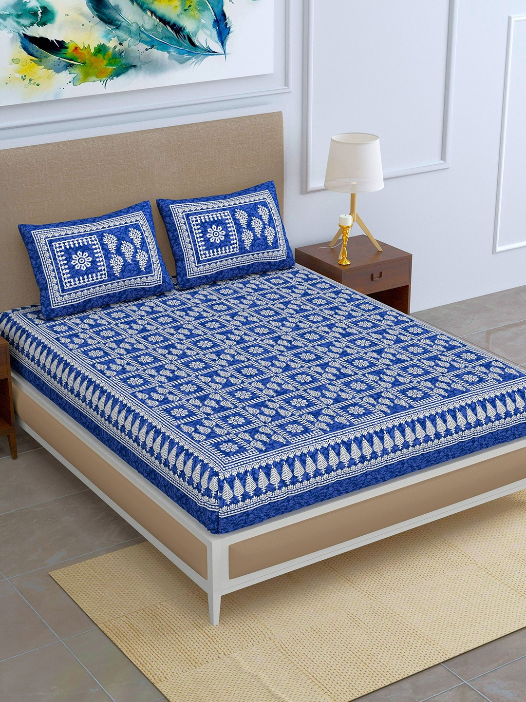 SheetKart Jaipuri Blue & White Printed Cotton 144 TC Queen Bedsheet with 2 Pillow Covers
SheetKart Jaipuri Blue & White Printed Cotton 144 TC Queen Bedsheet with 2 Pillow Covers