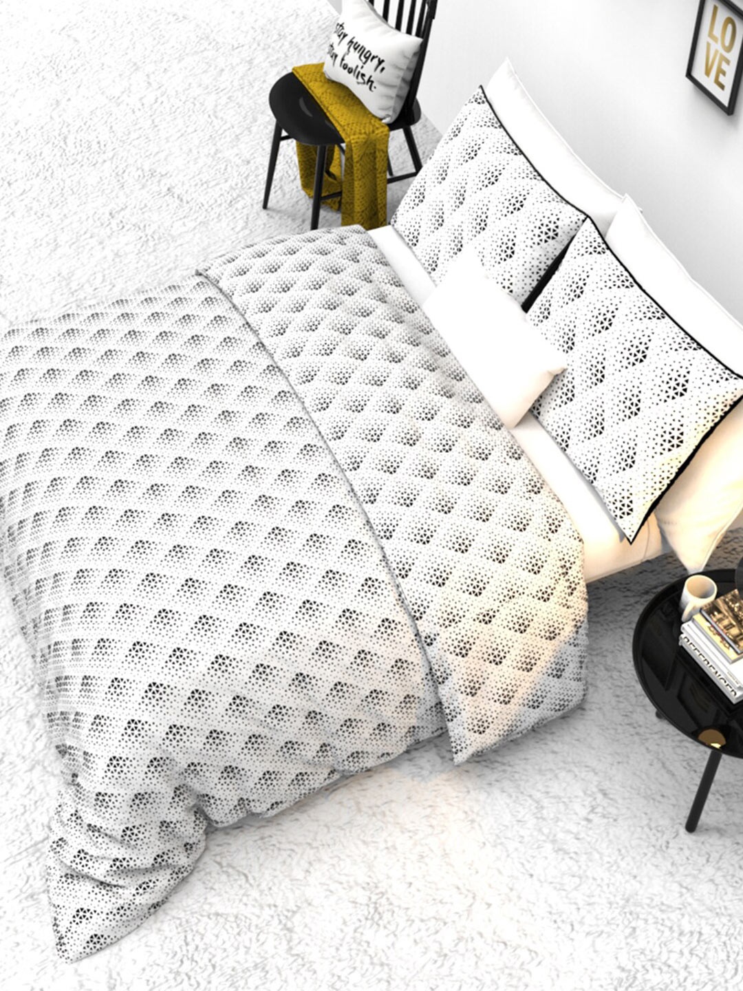 THE WHITE MOSS Ebony And Ivory White & Black Printed Pure Cotton 160 TC King Bedsheet Set
THE WHITE MOSS Ebony And Ivory White & Black Printed Pure Cotton 160 TC King Bedsheet Set