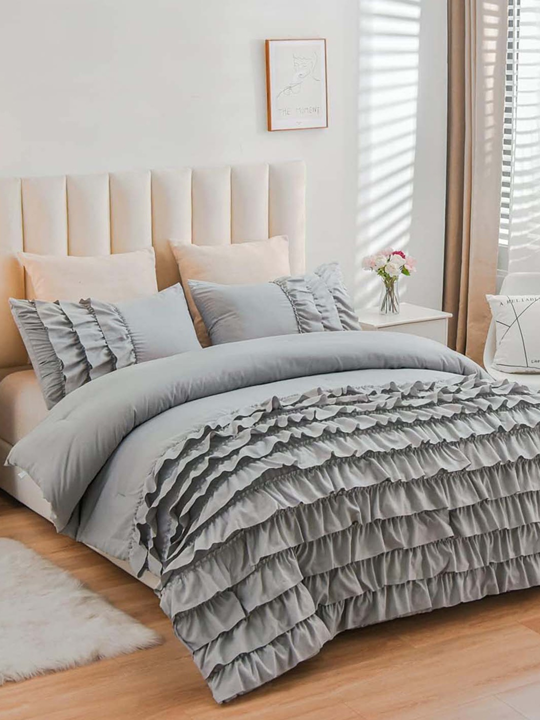 THE WHITE MOSS River Ruffles Microfiber AC Room 150 GSM Single Bed Comforter Set, Grey
THE WHITE MOSS River Ruffles Microfiber AC Room 150 GSM Single Bed Comforter Set, Grey