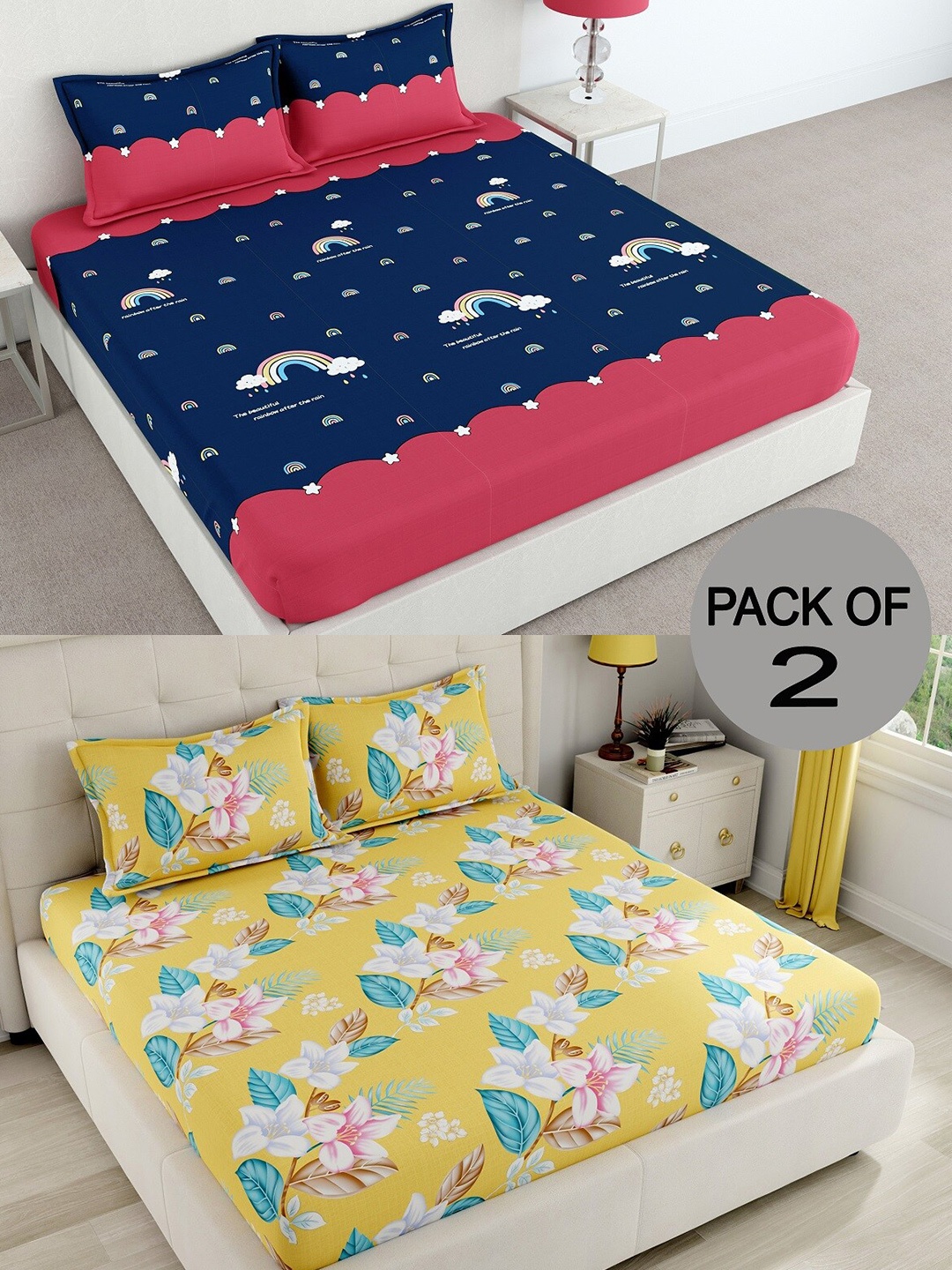 CHHAVI INDIA Blue & Yellow Floral Polycotton 210 TC 2 Queen Bedsheet With 4 Pillow Covers
CHHAVI INDIA Blue & Yellow Floral Polycotton 210 TC 2 Queen Bedsheet With 4 Pillow Covers