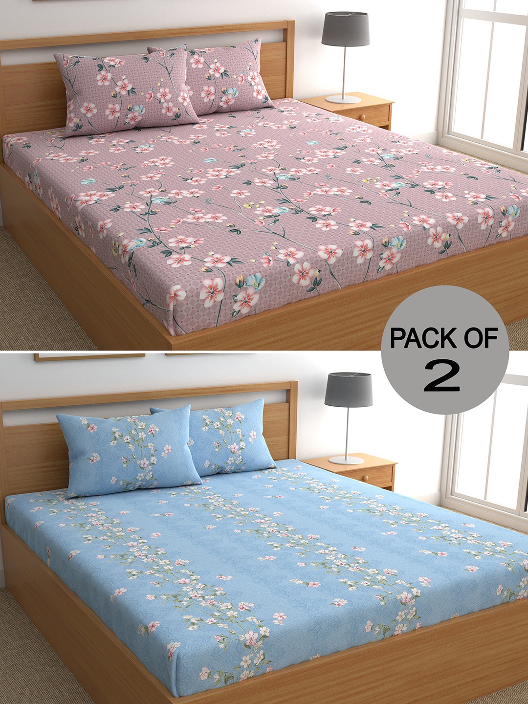 CHHAVI INDIA Purple & Blue Floral Polycotton 210 TC 2 Queen Bedsheet With 4 Pillow Covers
CHHAVI INDIA Purple & Blue Floral Polycotton 210 TC 2 Queen Bedsheet With 4 Pillow Covers