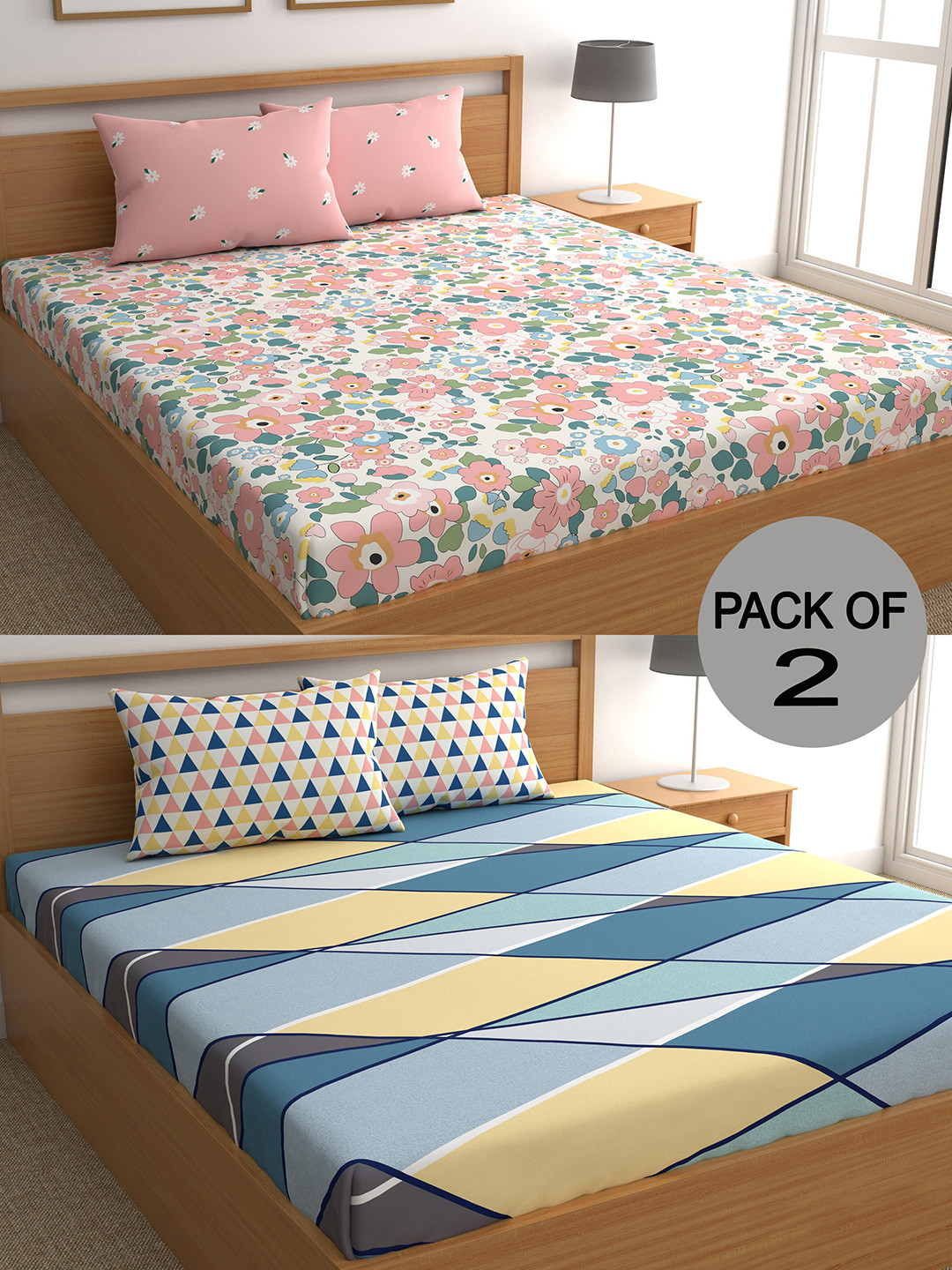 CHHAVI INDIA Pink & Green Floral Polycotton 210 TC 2 Queen Bedsheet With 4 Pillow Covers
CHHAVI INDIA Pink & Green Floral Polycotton 210 TC 2 Queen Bedsheet With 4 Pillow Covers