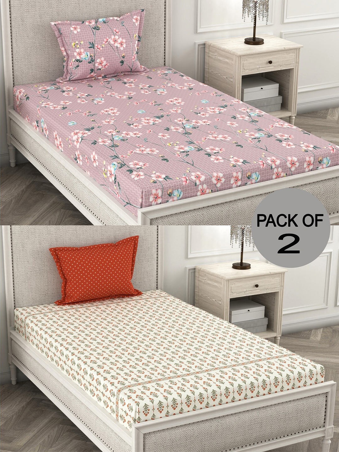 CHHAVI INDIA Purple & Off White Printed 210 TC 2 Single Bedsheets with 4 Pillow Covers
CHHAVI INDIA Purple & Off White Printed 210 TC 2 Single Bedsheets with 4 Pillow Covers