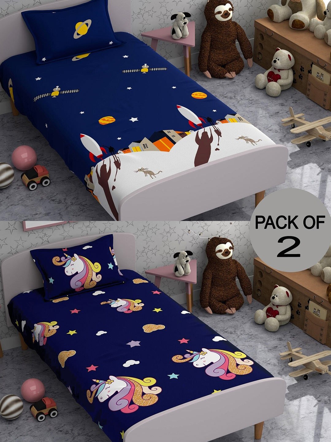 CHHAVI INDIA Blue & White Conversational 210 TC 2 Single Bedsheet with 4 Pillow Covers
CHHAVI INDIA Blue & White Conversational 210 TC 2 Single Bedsheet with 4 Pillow Covers