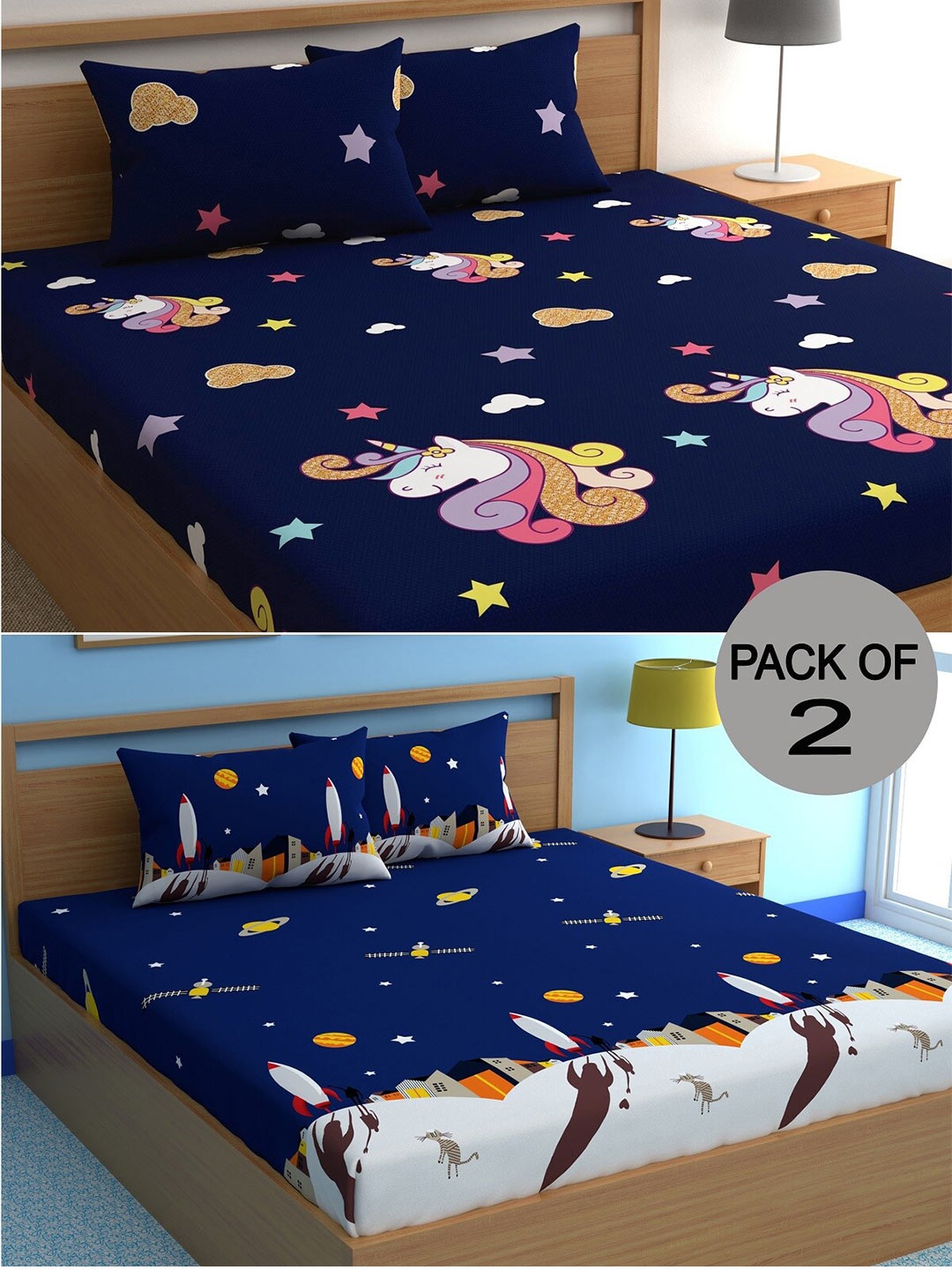 CHHAVI INDIA Blue & White Graphic Polycotton 210 TC 2 Queen Bedsheet With 4 Pillow Covers
CHHAVI INDIA Blue & White Graphic Polycotton 210 TC 2 Queen Bedsheet With 4 Pillow Covers