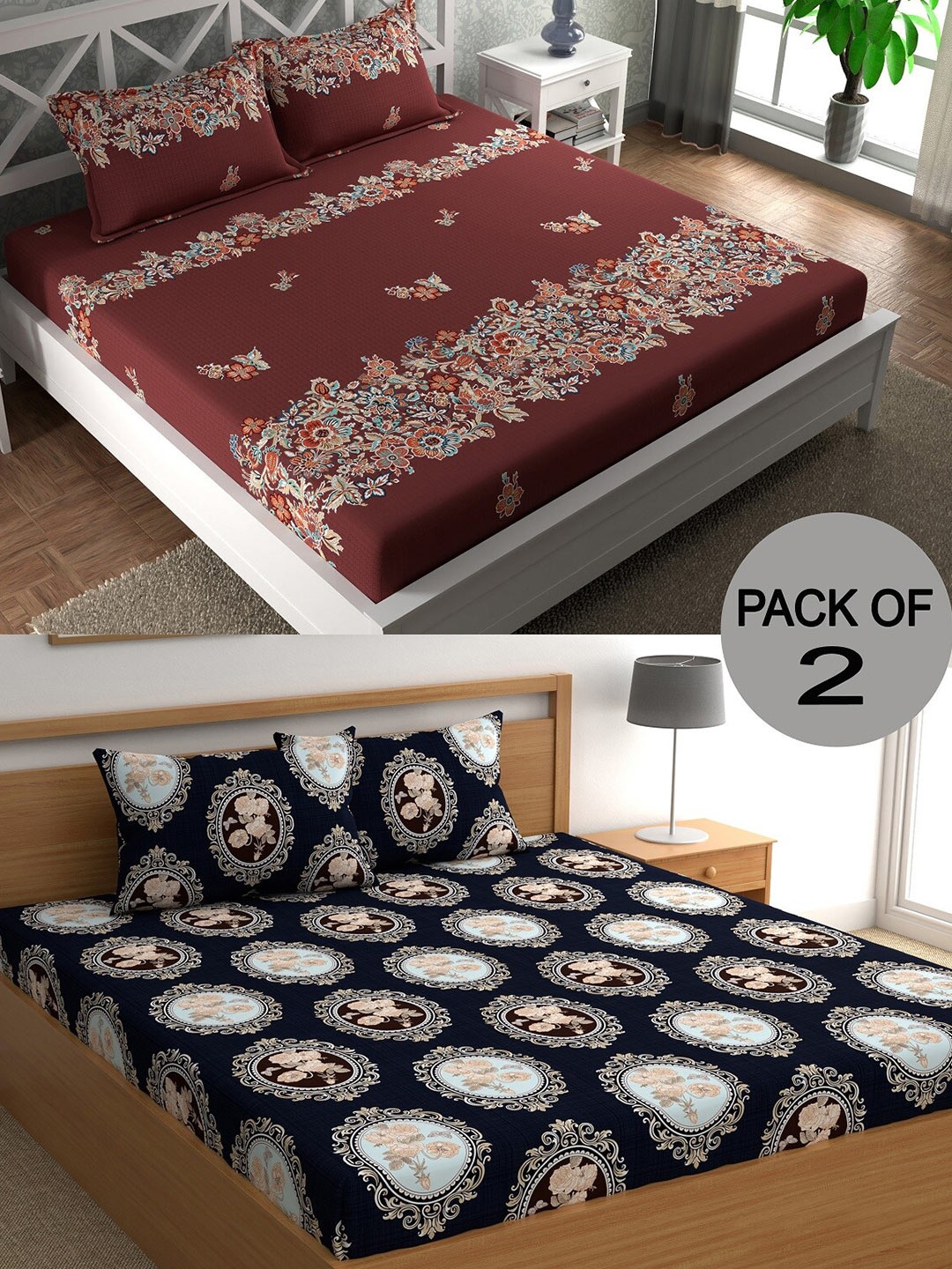 CHHAVI INDIA Blue & Maroon Ethnic Motifs 210 TC 2 Queen Bedsheet with 4 Pillow Covers
CHHAVI INDIA Blue & Maroon Ethnic Motifs 210 TC 2 Queen Bedsheet with 4 Pillow Covers
