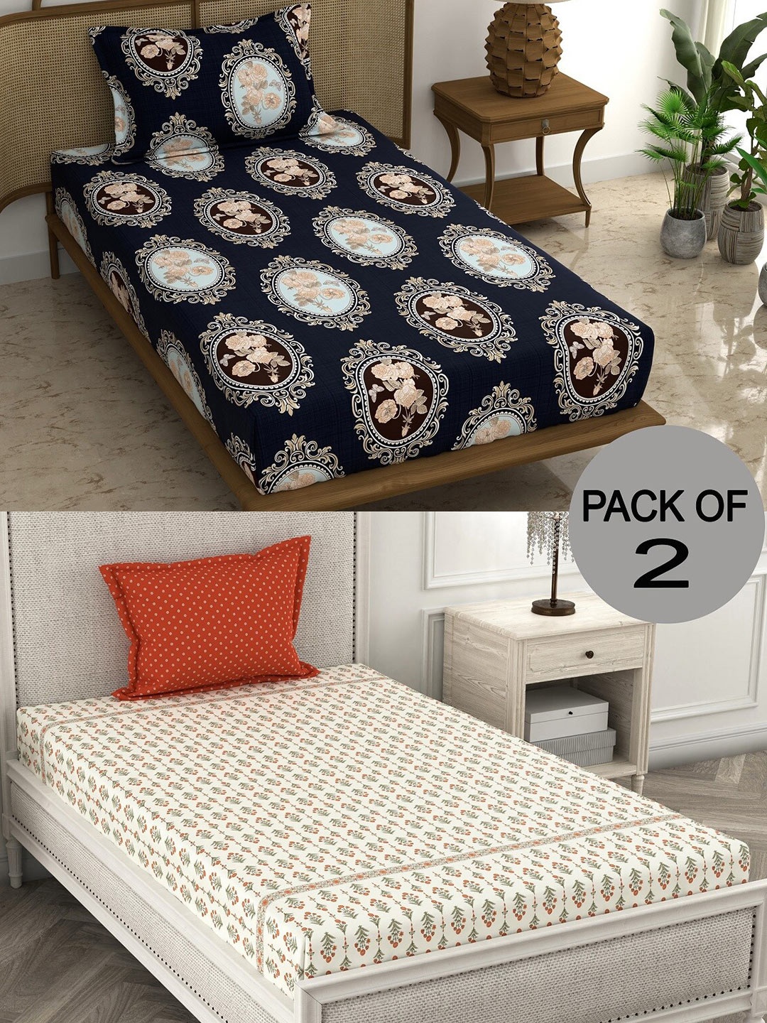 CHHAVI INDIA Off White & Blue Ethnic Motifs 210 TC 2 Single Bedsheet with 4 Pillow Covers
CHHAVI INDIA Off White & Blue Ethnic Motifs 210 TC 2 Single Bedsheet with 4 Pillow Covers