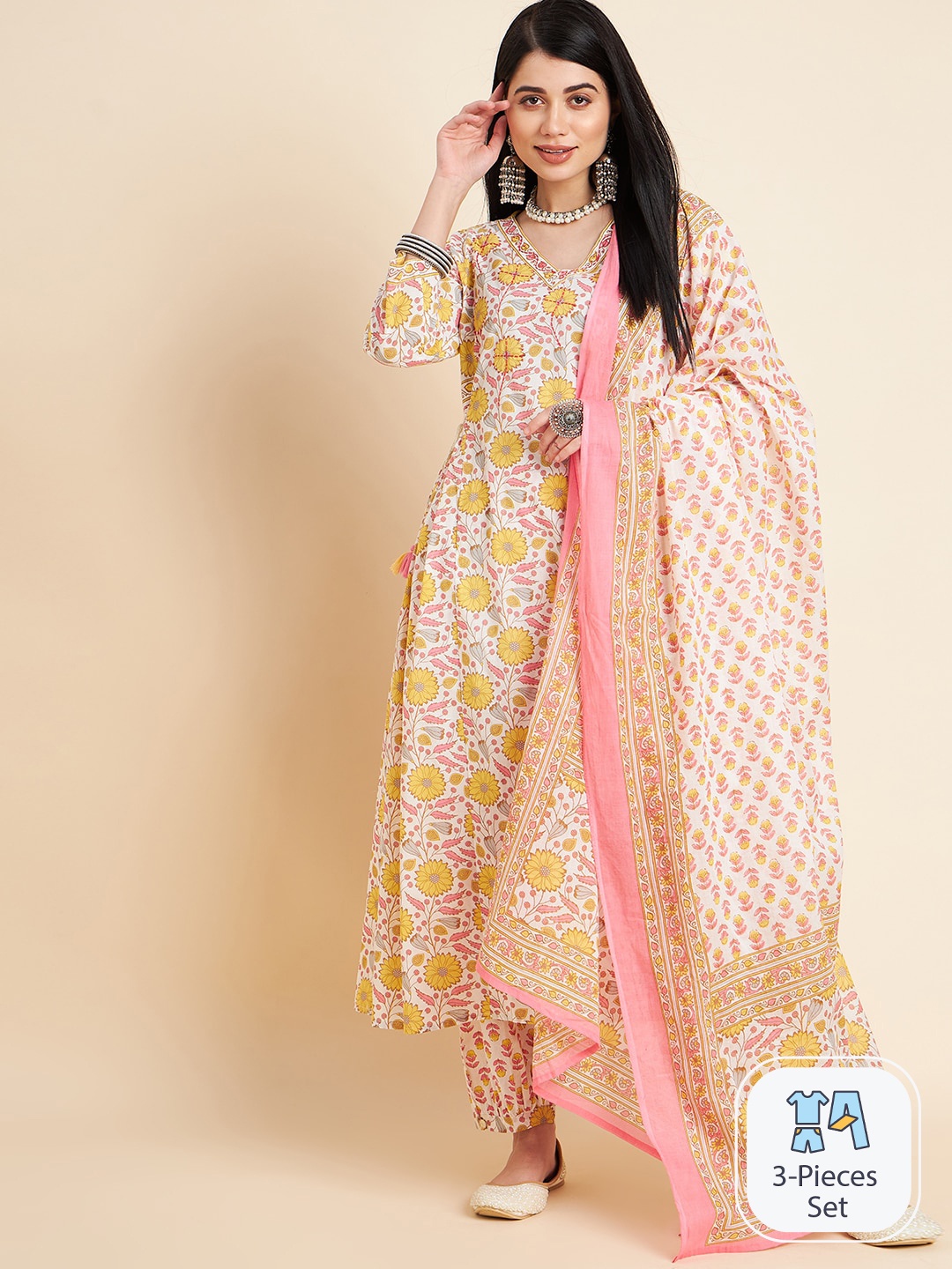 DIVYANK Floral Printed V-Neck Regular Pure Cotton Kurta with Trousers & Dupatta, Mustard
DIVYANK Floral Printed V-Neck Regular Pure Cotton Kurta with Trousers & Dupatta, Mustard